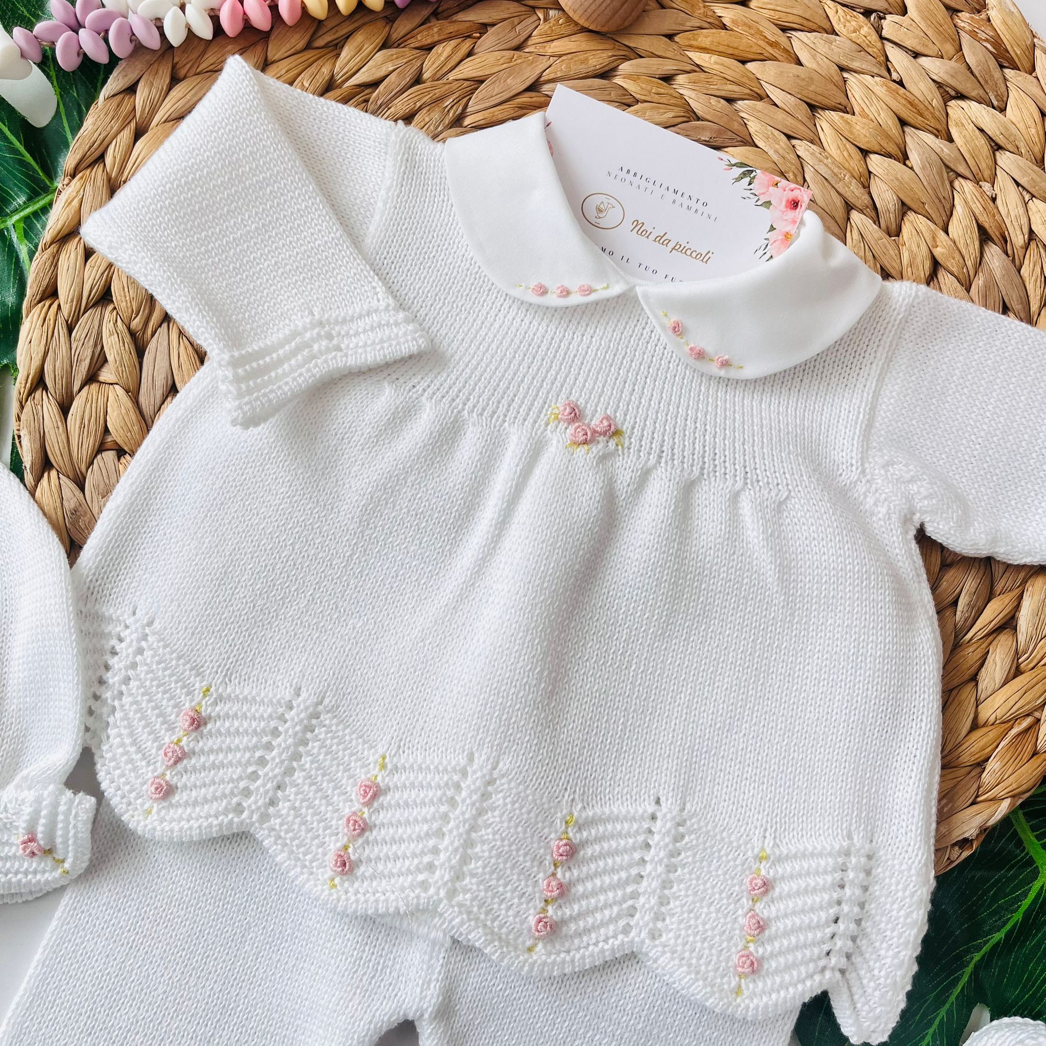 COMPLETO CON PARURE FEDERICA 100% FILO DI COTONE BIANCO - Noi da piccoli