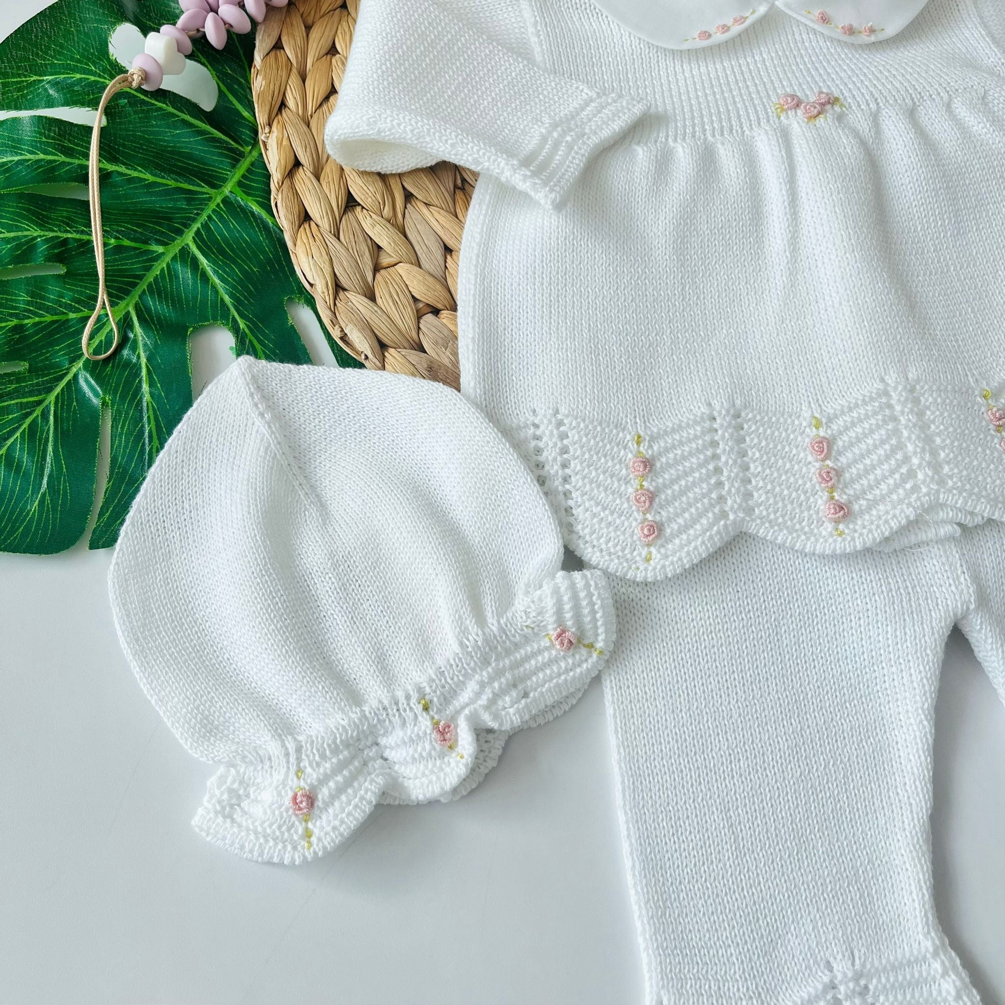 COMPLETO CON PARURE FEDERICA 100% FILO DI COTONE BIANCO - Noi da piccoli