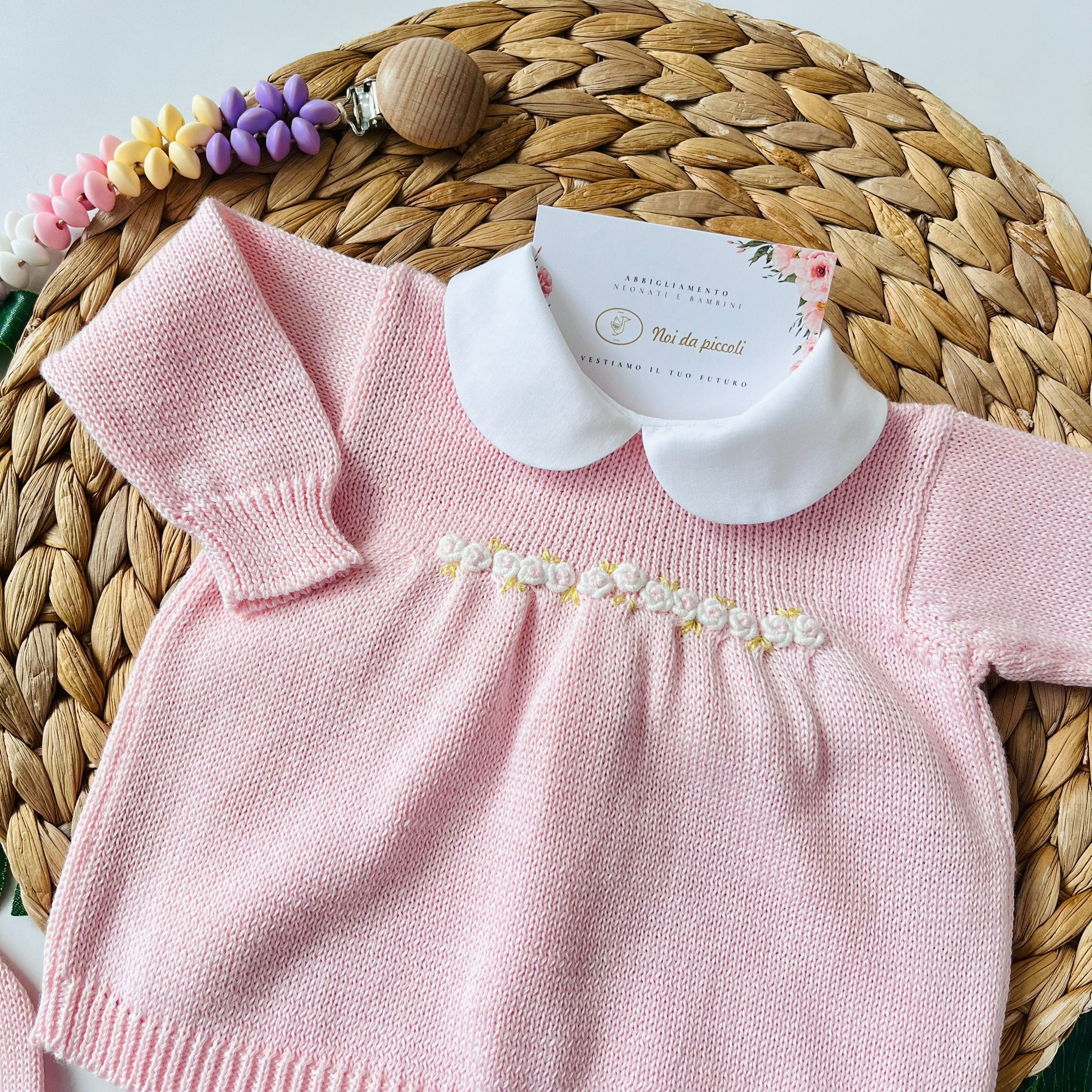 COMPLETO CON PARURE GINEVRA 100% FILO DI COTONE ROSA - Noi da piccoli