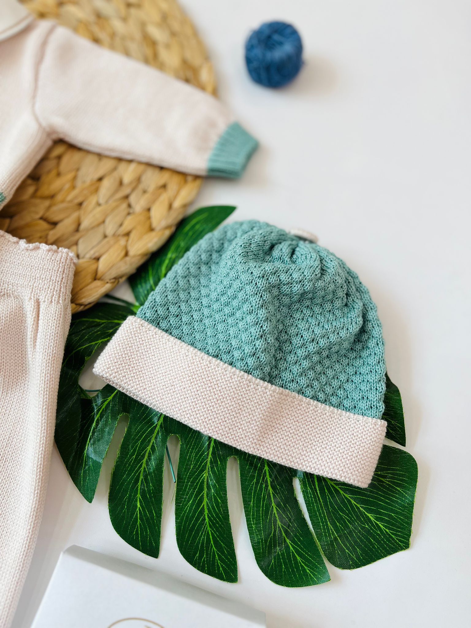 COMPLETO CON PARURE NATURALBIO 100% LANA VERDE SALVIA - Noi da piccoli