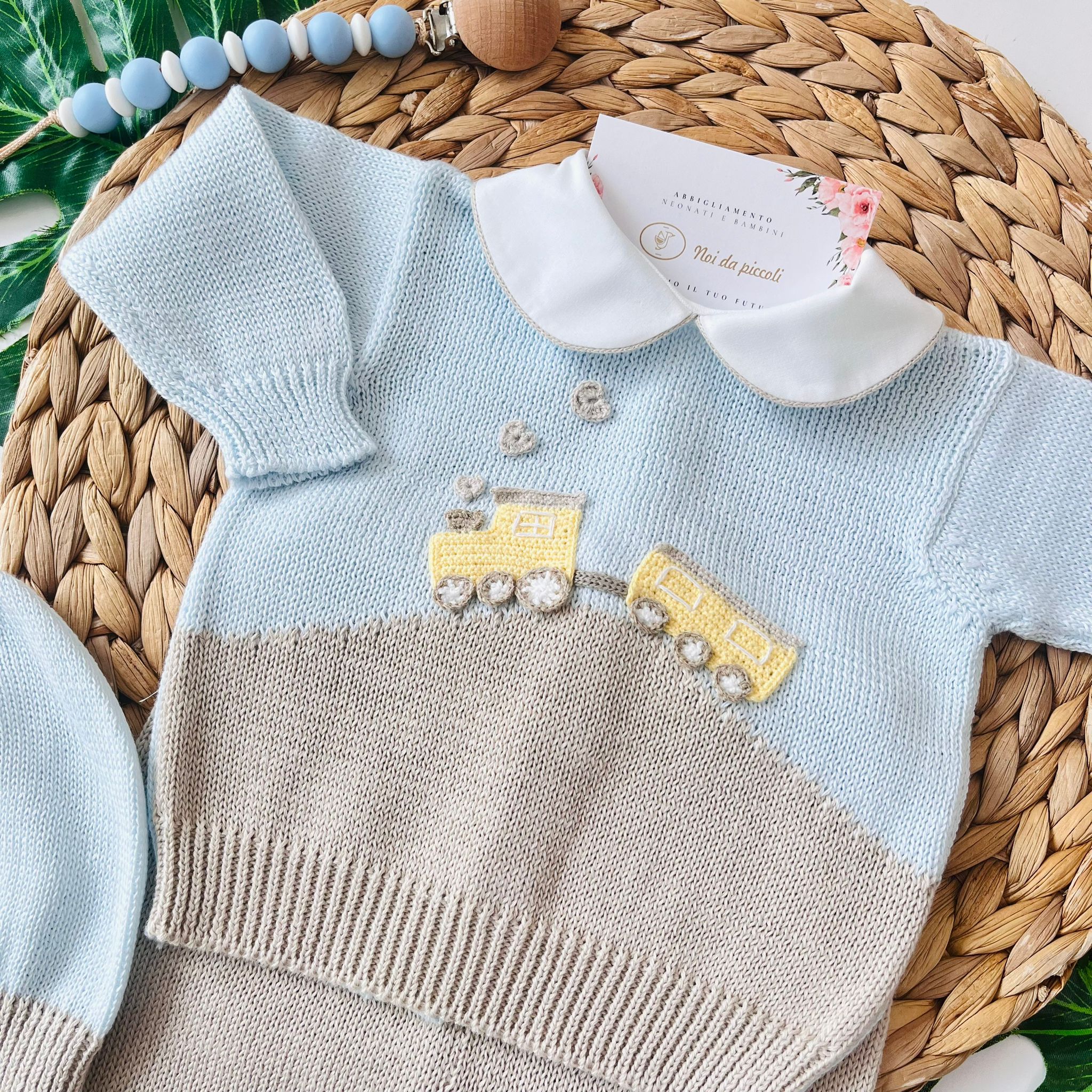 COMPLETO CON PARURE ROMEO 100% FILO DI COTONE CIELO TORTORA - Noi da piccoli