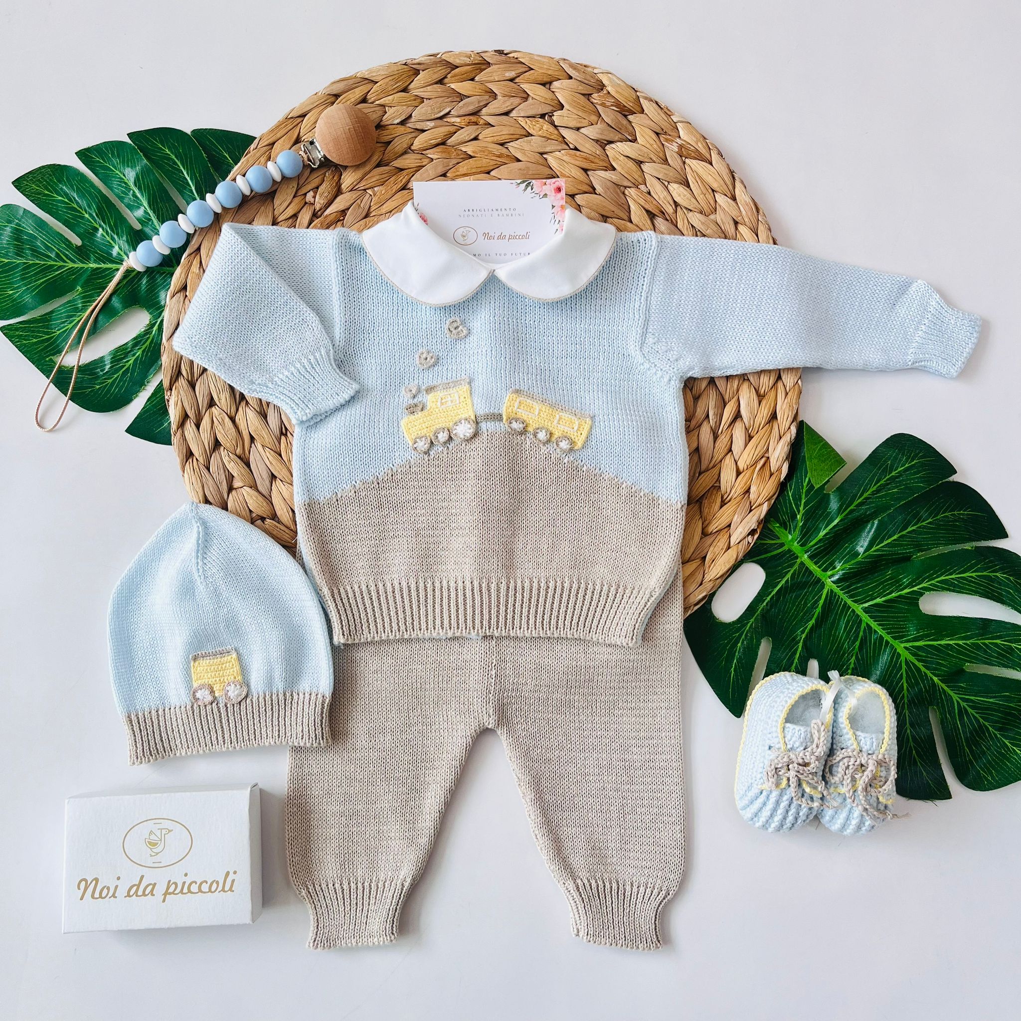 COMPLETO CON PARURE ROMEO 100% FILO DI COTONE CIELO TORTORA - Noi da piccoli