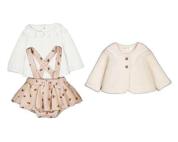 COMPLETO COTONE CALDO BEIGE CON FIORELLINI - Noi da piccoli