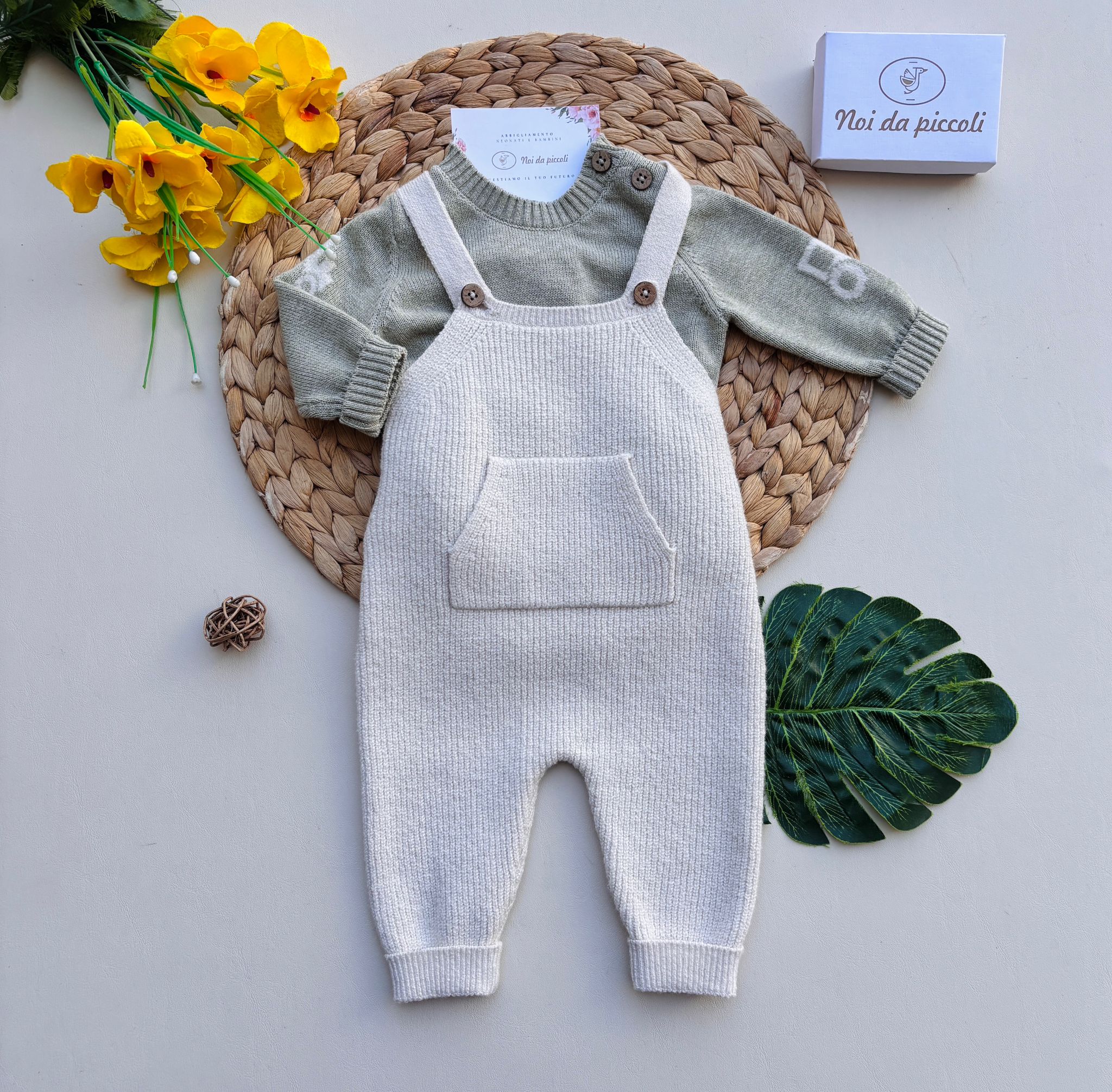COMPLETO COTONE CALDO BEIGE E VERDE - Noi da piccoli