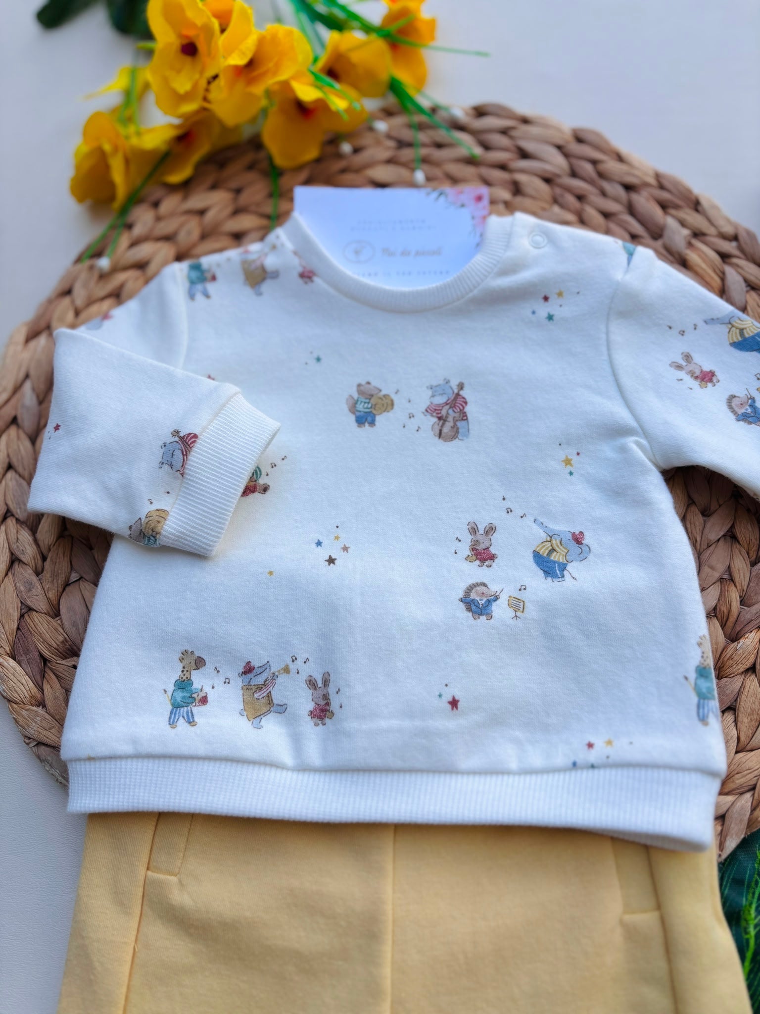 COMPLETO COTONE CALDO BIANCO E GIALLO - Noi da piccoli