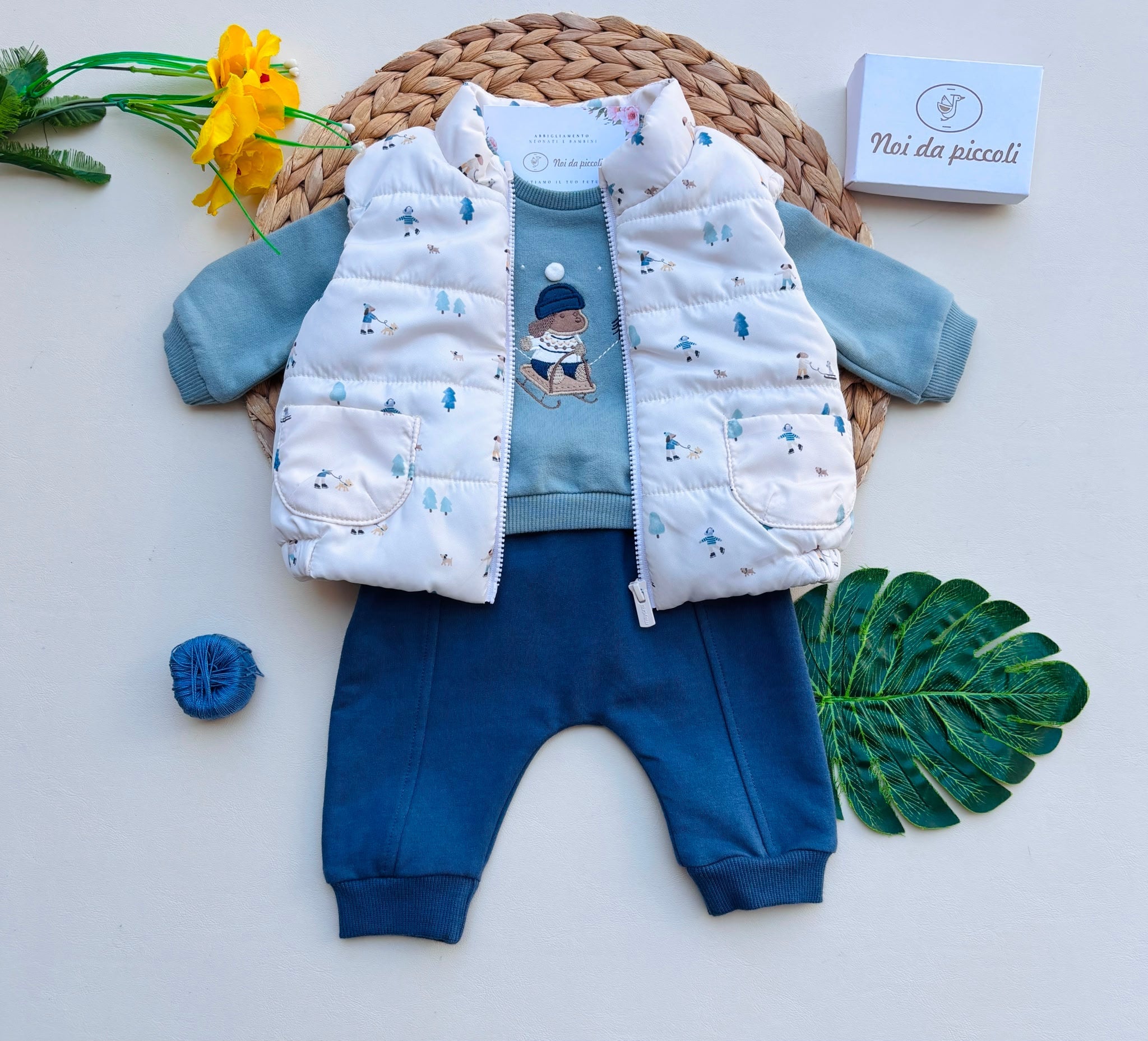 COMPLETO COTONE CALDO BLU E PANNA - Noi da piccoli