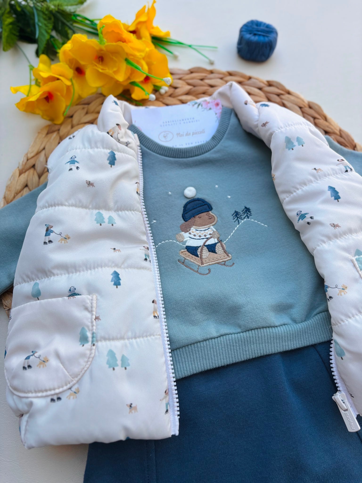 COMPLETO COTONE CALDO BLU E PANNA - Noi da piccoli