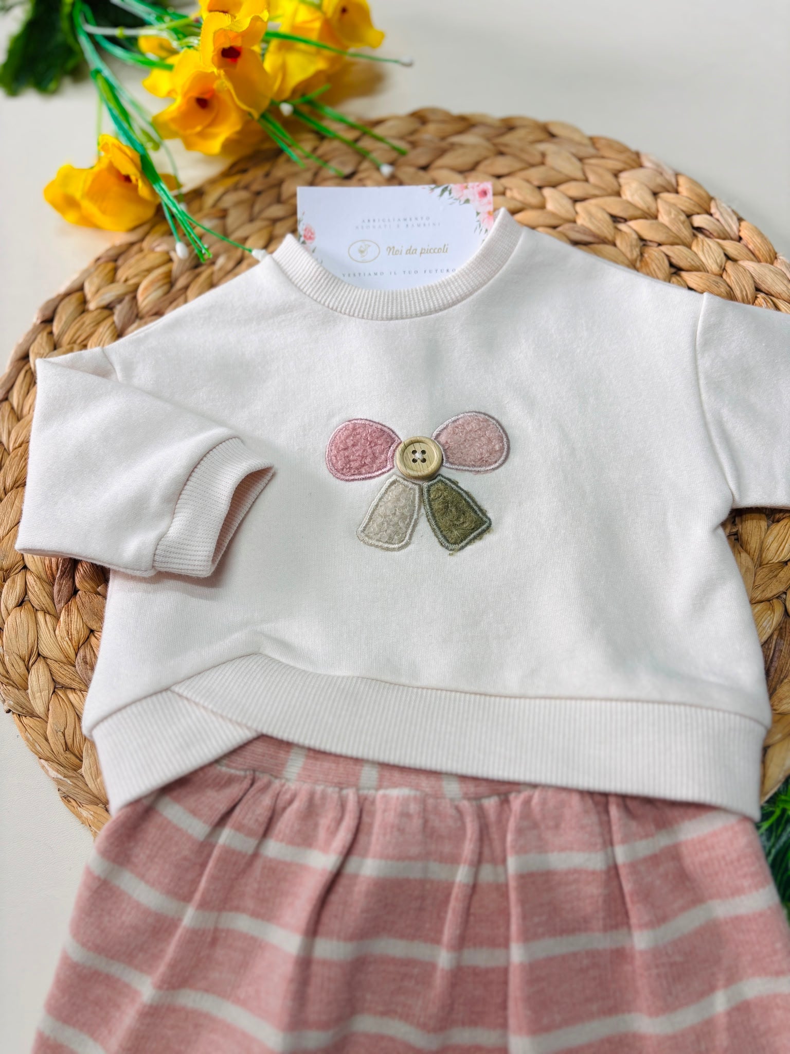 COMPLETO COTONE CALDO PANNA E ROSA - Noi da piccoli