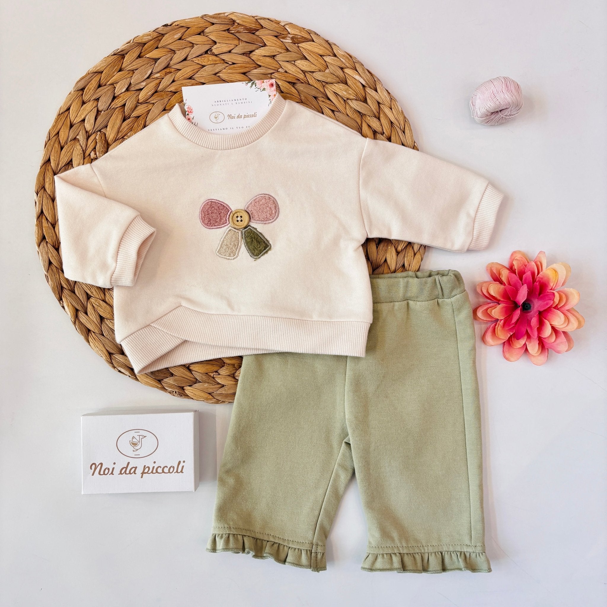 COMPLETO COTONE CALDO PANNA E ROSA - Noi da piccoli