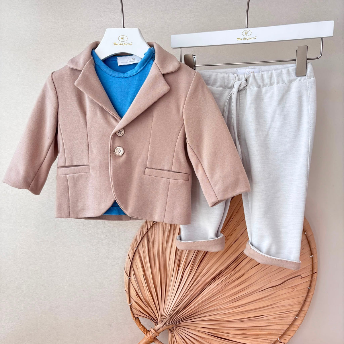 COMPLETO IN COTONE CALDO BEIGE E BLU - Noi da piccoli
