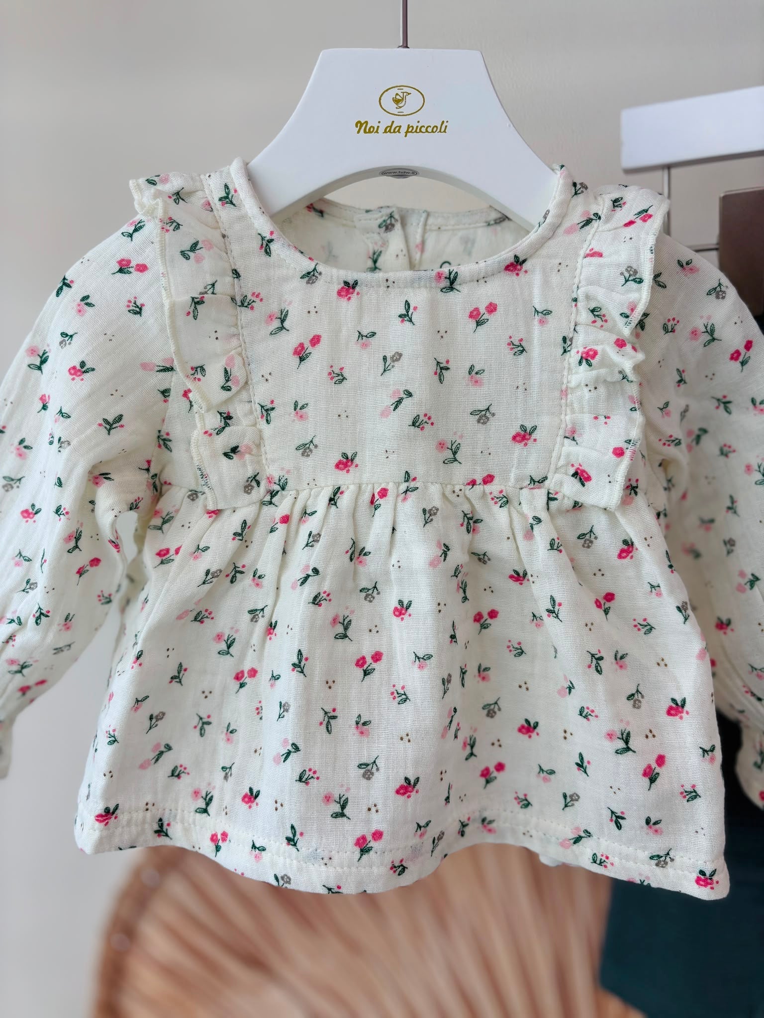 COMPLETO IN COTONE CALDO BIANCO CON STAMPA FLOREALE - Noi da piccoli