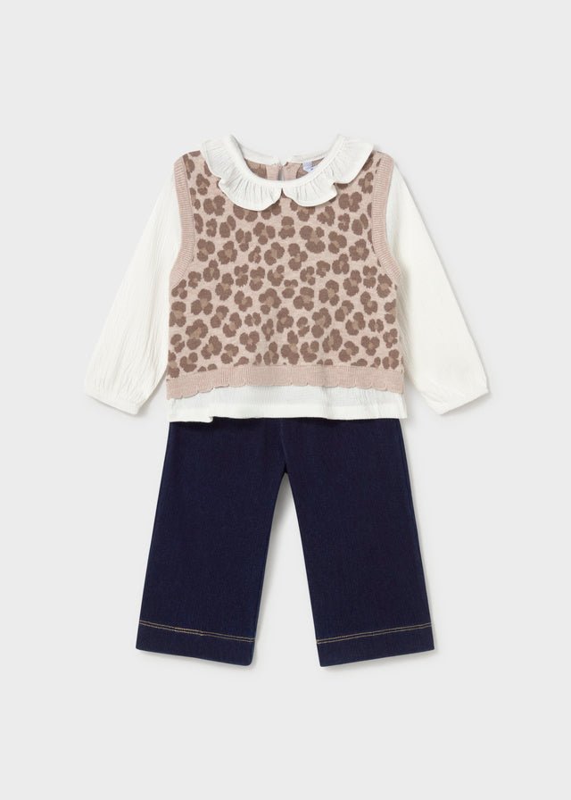 Completo in Cotone Caldo Blu con Fantasia Animalier Mayoral