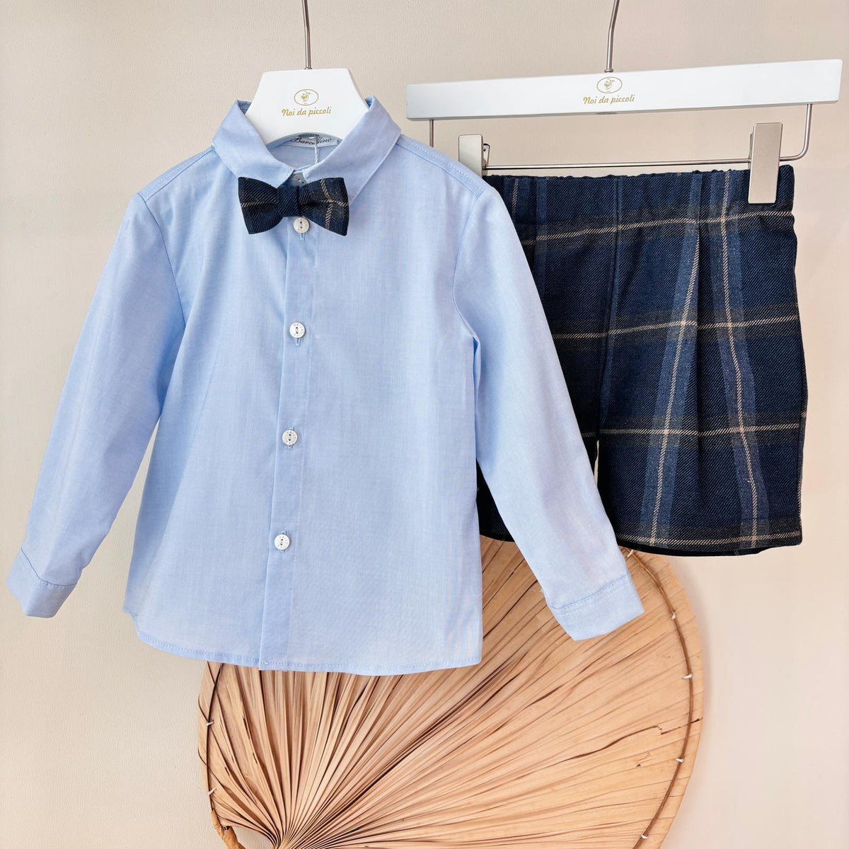 COMPLETO IN COTONE CALDO BLU CON FANTASIA TARTAN - Noi da piccoli