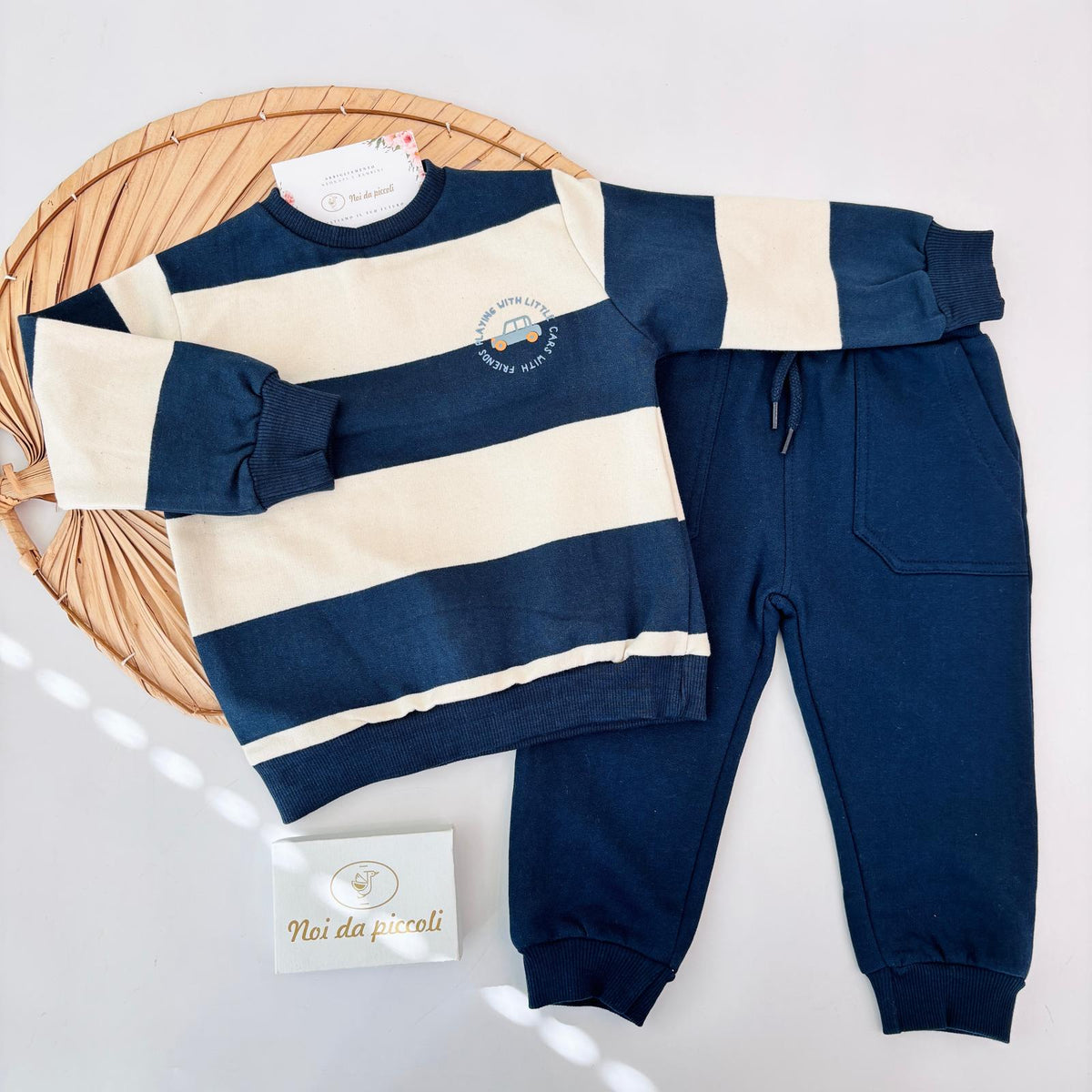 Blue Striped Brushed Cotton Set with Sweatshirt STREET MONKEY - Noi da piccoli