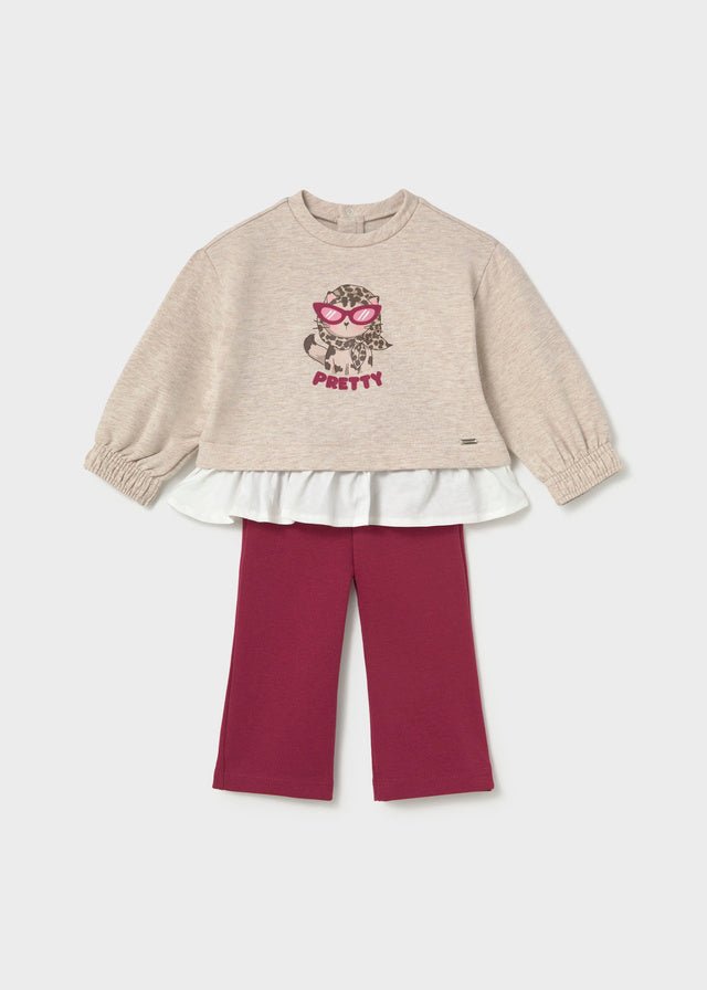 COMPLETO IN COTONE CALDO FRAGOLA CON SCRITTA "PRETTY" - Noi da piccoli