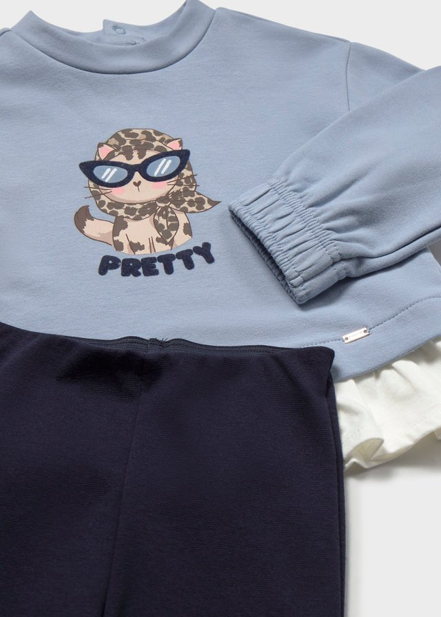 COMPLETO IN COTONE CALDO MARINO CON GATTINA GLAM - Noi da piccoli