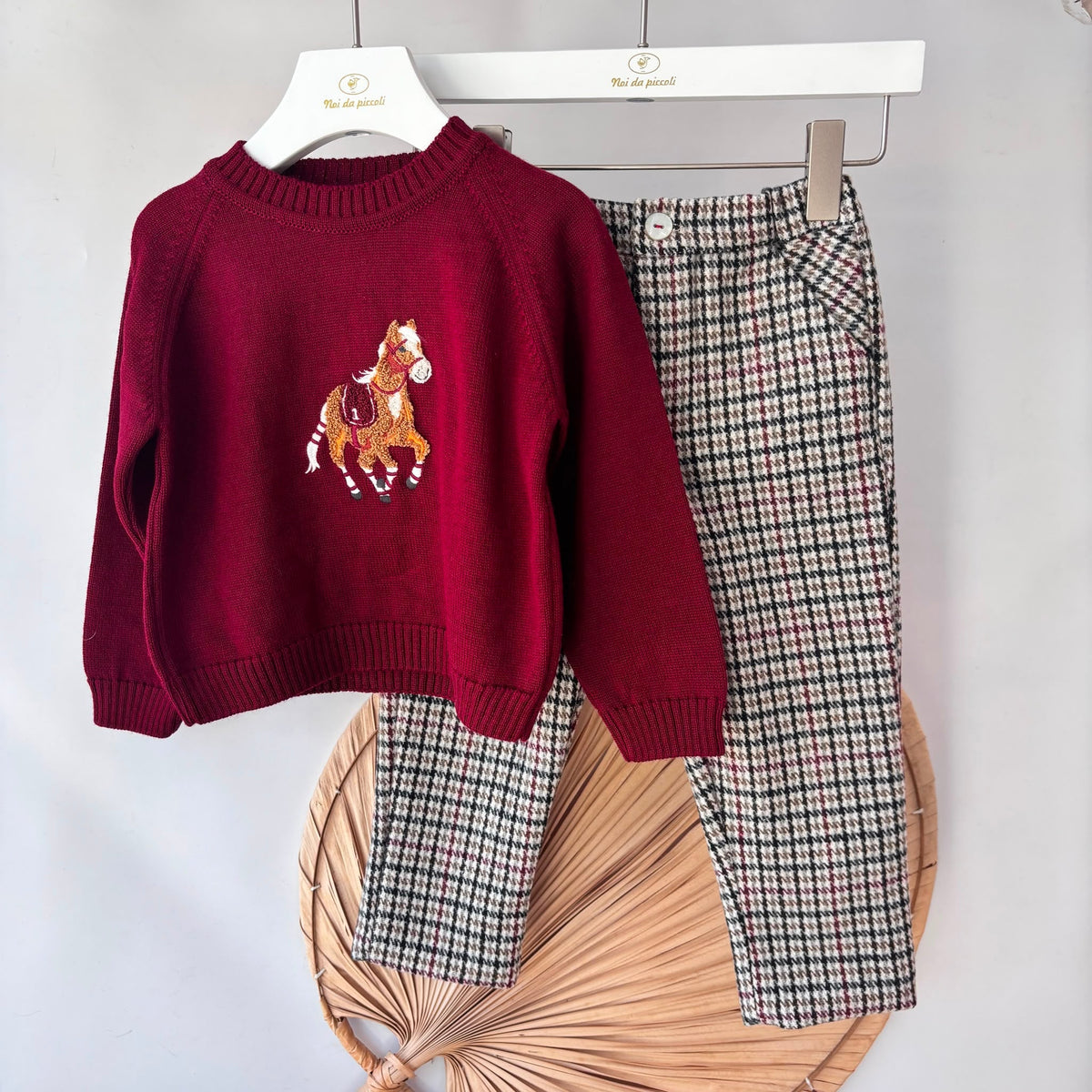 Burgundy Brushed Cotton Check Set Deolinda