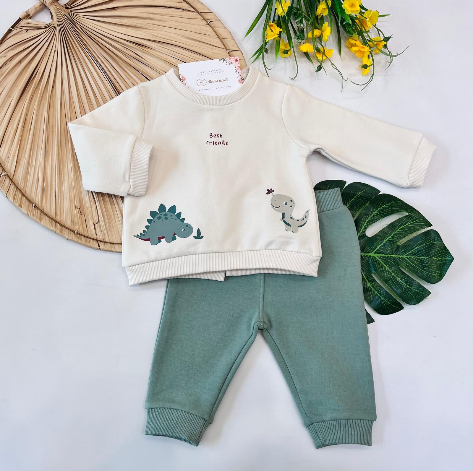 COMPLETO IN COTONE CALDO VERDE CON SCRITTA "BEST FRIENDS" - Noi da piccoli