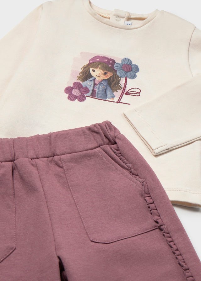 COMPLETO IN COTONE CALDO VIOLA CON BAMBOLINA - Noi da piccoli