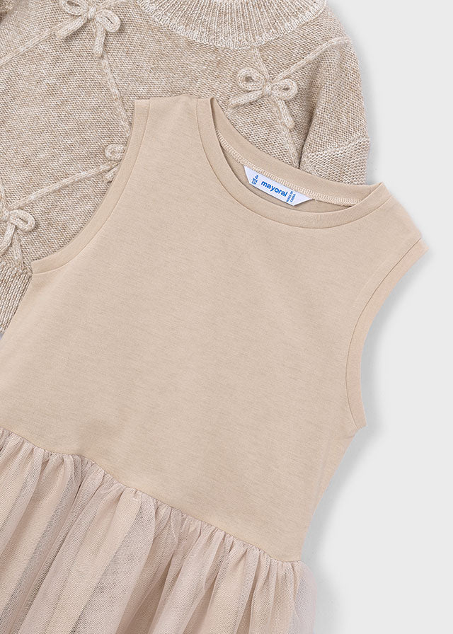 COMPLETO IN FILATO CALDO BEIGE CON FIOCHETTI DECORATIVI - Noi da piccoli