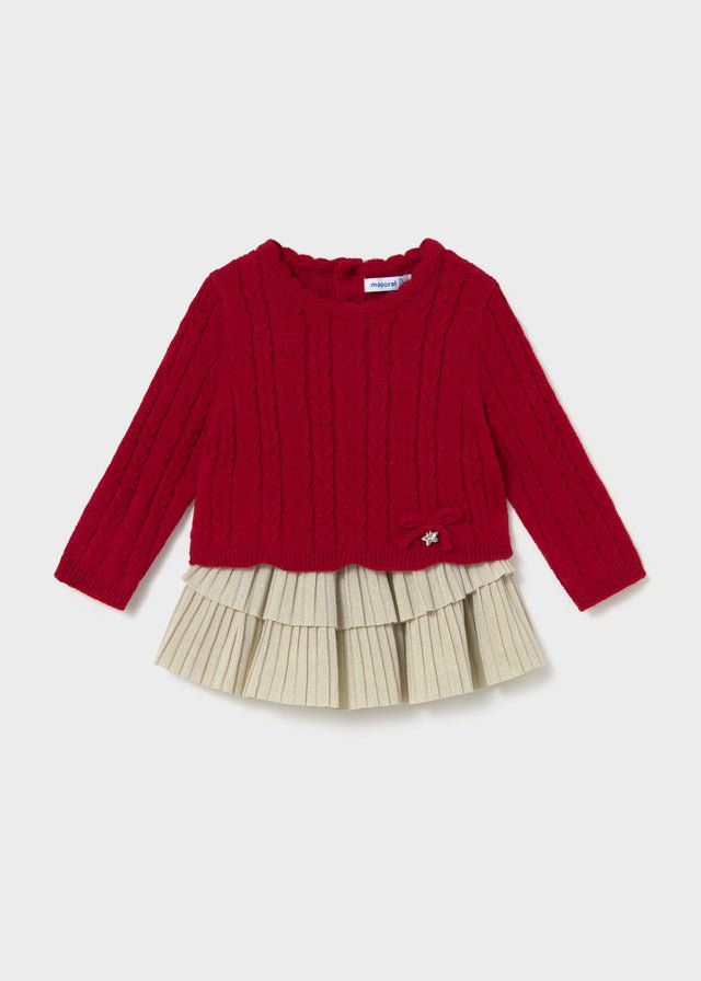 COMPLETO IN FILATO CALDO ROSSO CON MAGLIA A TRECCE - Noi da piccoli