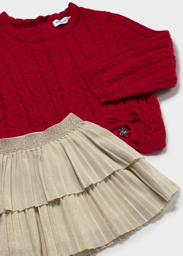 COMPLETO IN FILATO CALDO ROSSO CON MAGLIA A TRECCE - Noi da piccoli