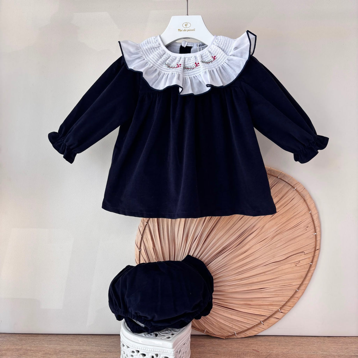COMPLETO IN VELLUTO BLU con colletto arricchiato - Noi da piccoli