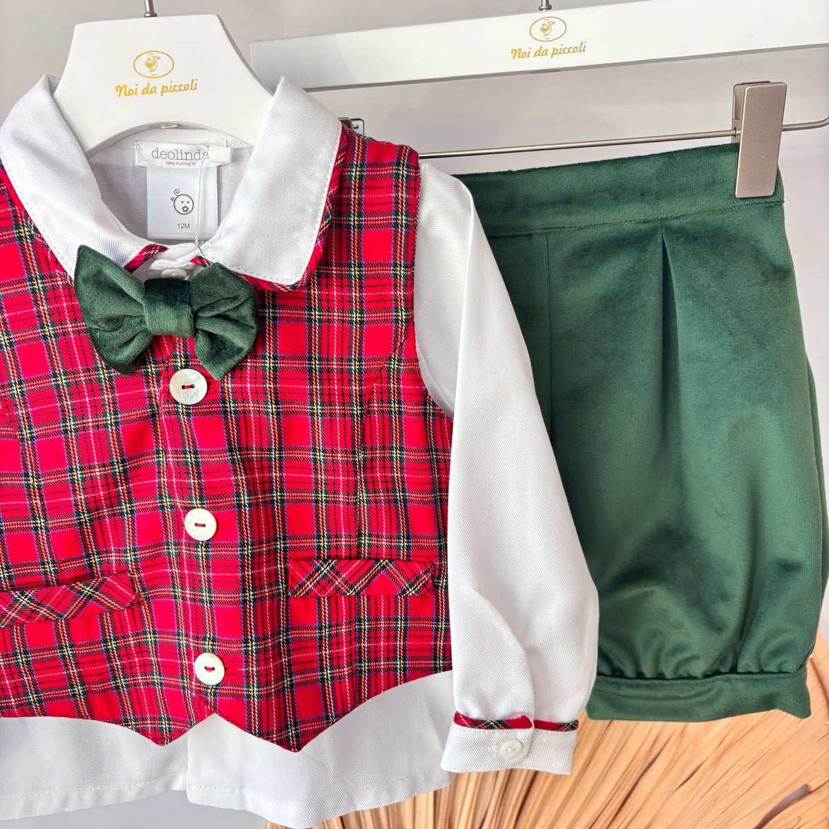 Green Velvet Set with Tartan Print Deolinda - Noi da piccoli