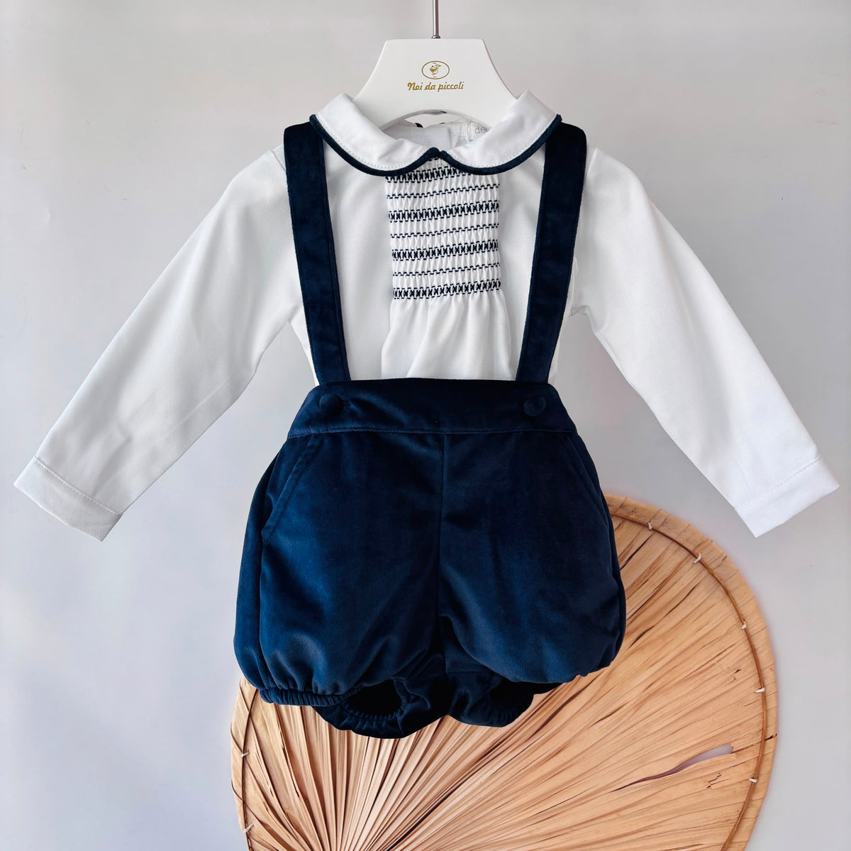 VELVET SET WITH SMOCKING BLUE