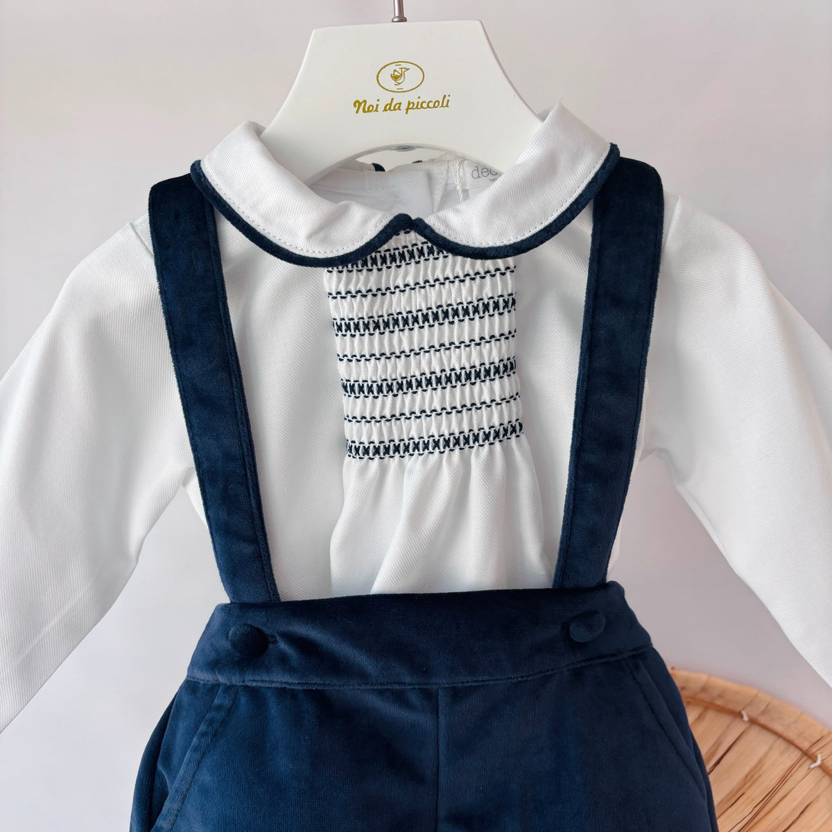 VELVET SET WITH SMOCKING BLUE - Noi da piccoli