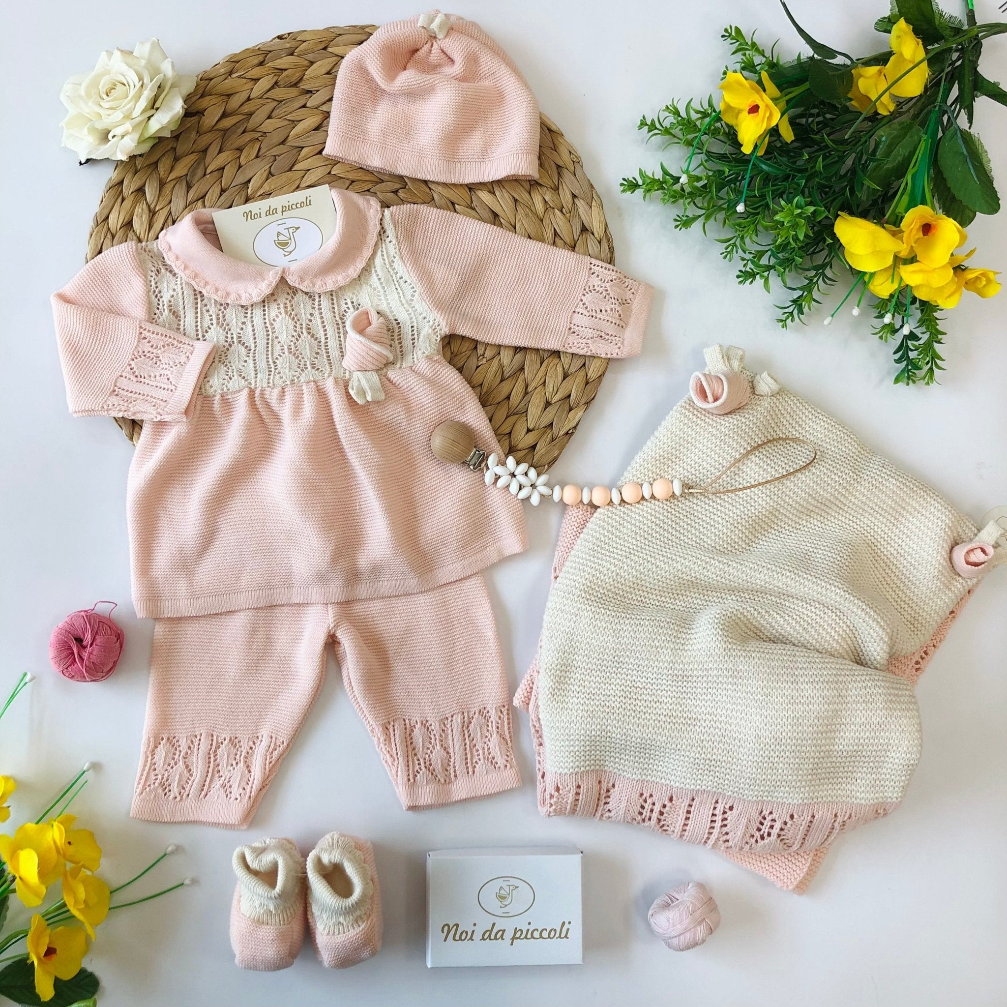 COORDINATO CON COMPLETO 2 PZ IN MISTO LANA BEIGE ROSA - Noi da piccoli