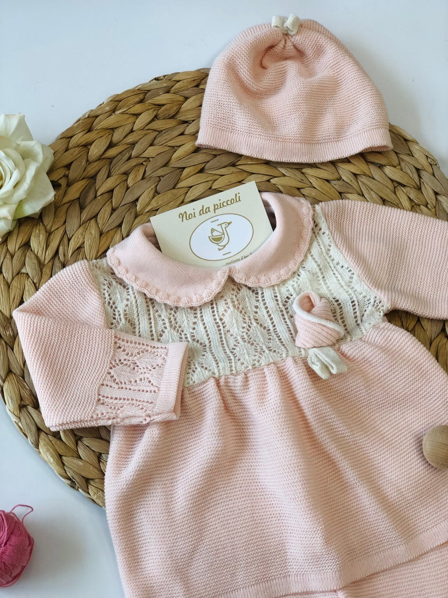 COORDINATO CON COMPLETO 2 PZ IN MISTO LANA BEIGE ROSA - Noi da piccoli