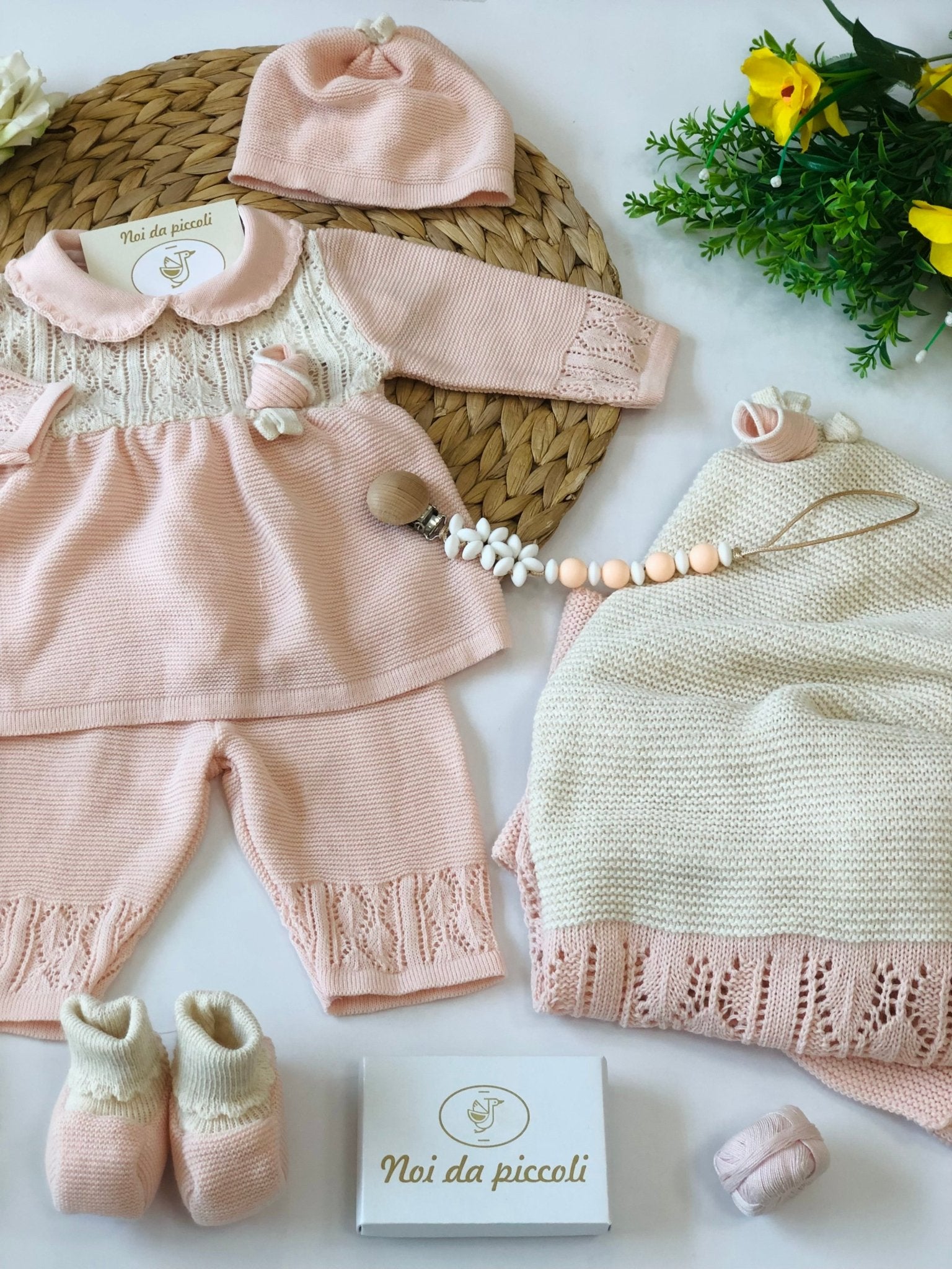 COORDINATO CON COMPLETO 2 PZ IN MISTO LANA BEIGE ROSA - Noi da piccoli