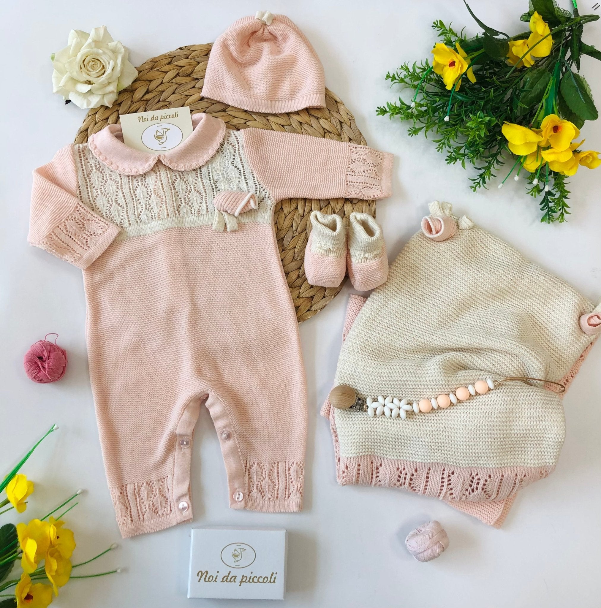 COORDINATO CON TUTINA IN MISTO LANA BEIGE ROSA - Noi da piccoli