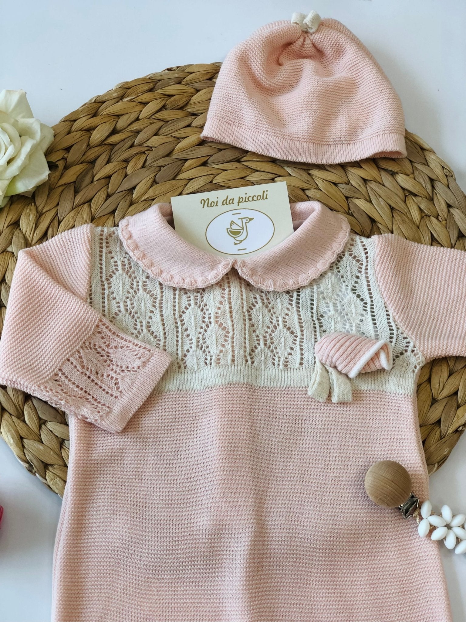 COORDINATO CON TUTINA IN MISTO LANA BEIGE ROSA - Noi da piccoli