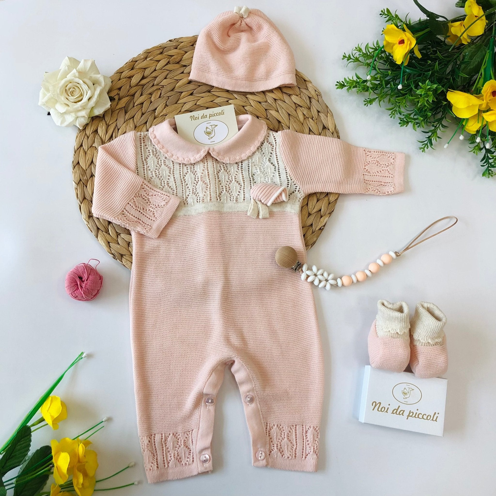 COORDINATO CON TUTINA IN MISTO LANA BEIGE ROSA - Noi da piccoli