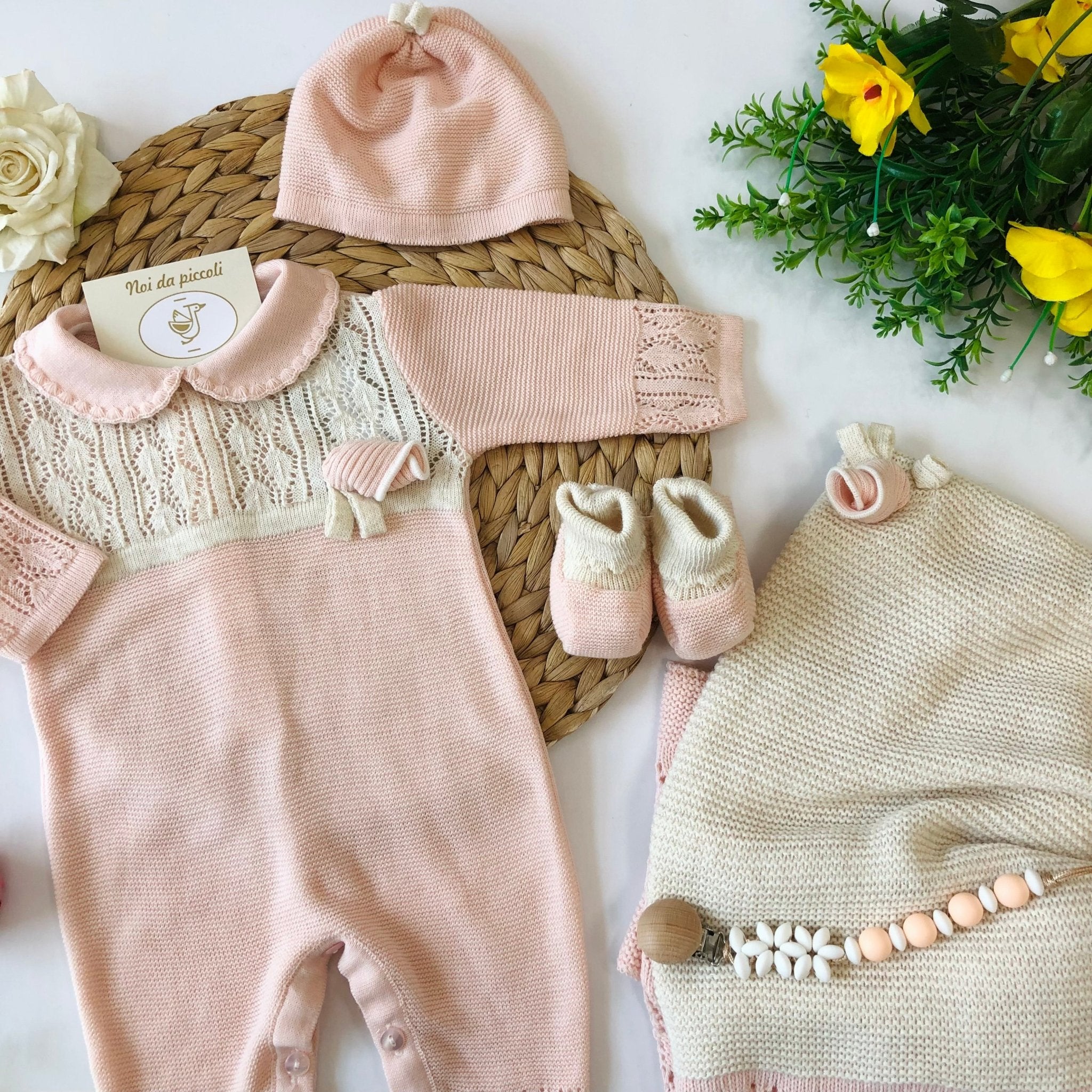 COORDINATO CON TUTINA IN MISTO LANA BEIGE ROSA - Noi da piccoli