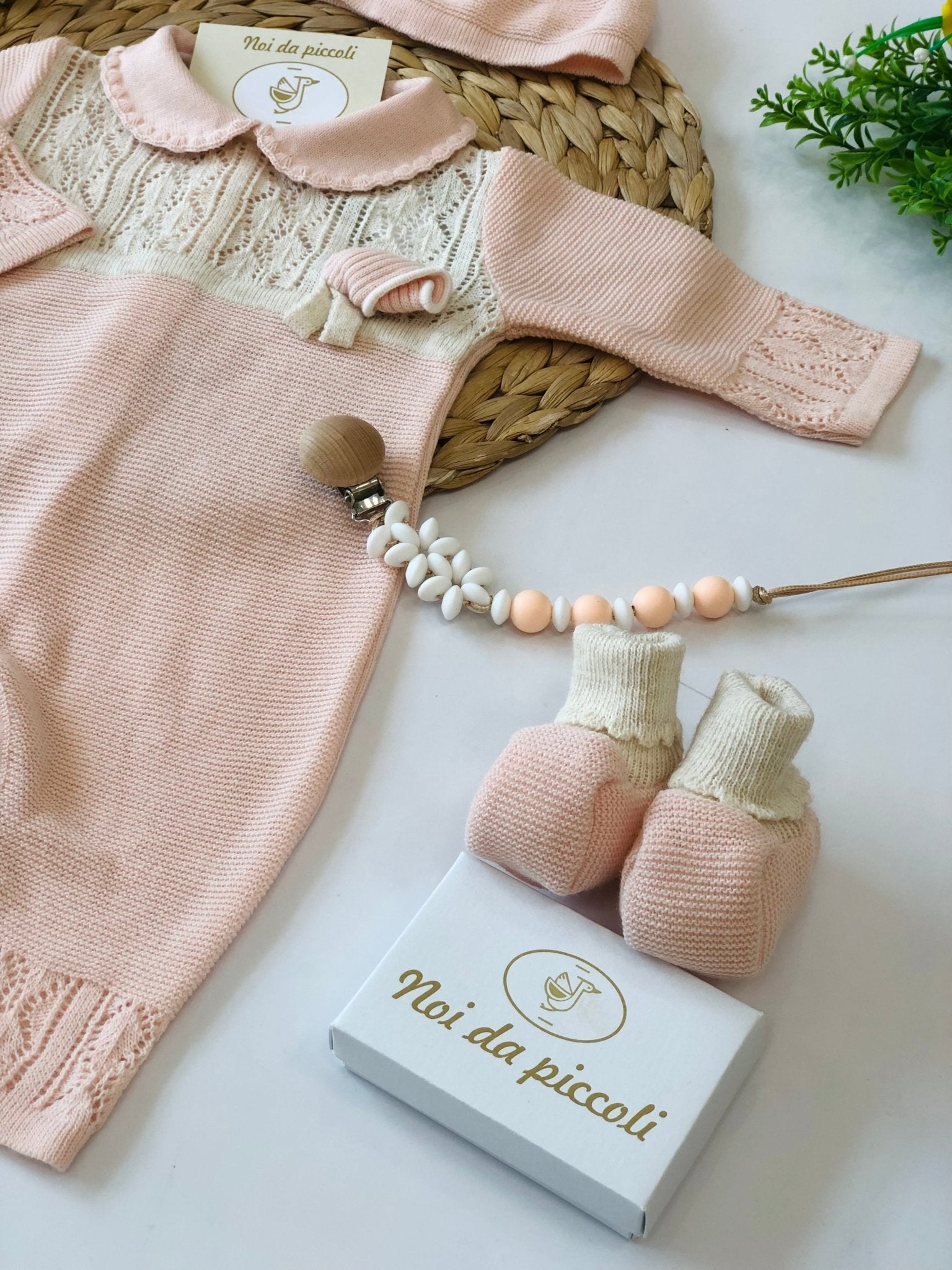 COORDINATO CON TUTINA IN MISTO LANA BEIGE ROSA - Noi da piccoli