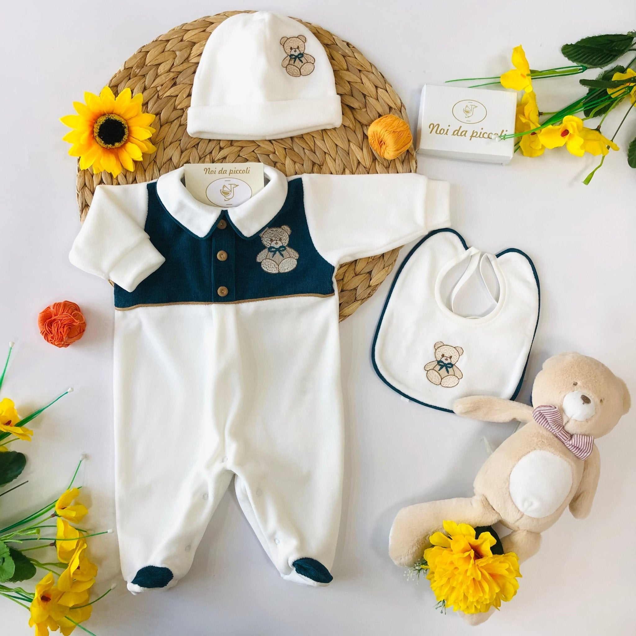 COORDINATO CON TUTINA ORSO CINIGLIA BIANCO VERDE - Noi da piccoli