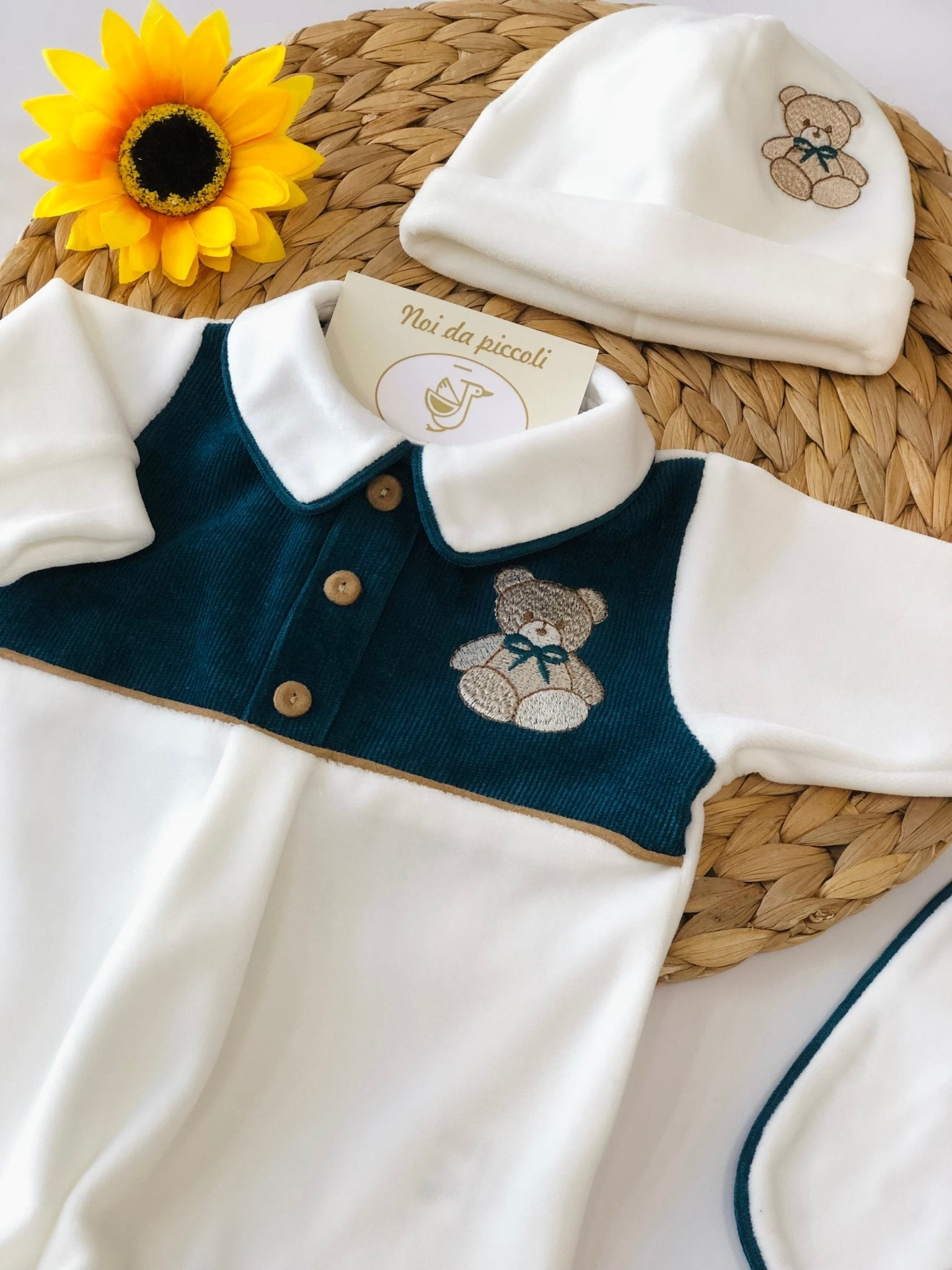 COORDINATO CON TUTINA ORSO CINIGLIA BIANCO VERDE - Noi da piccoli