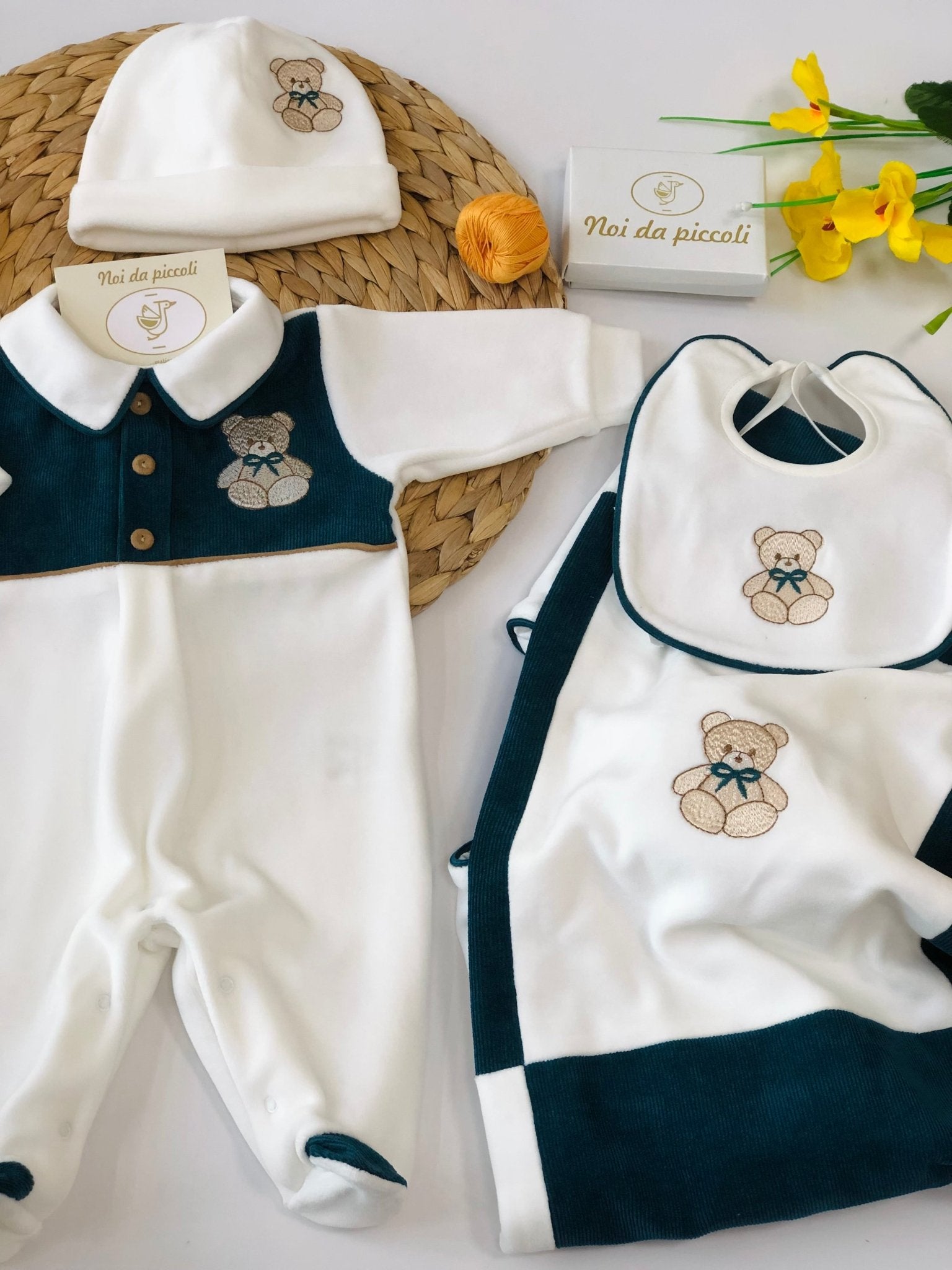 COORDINATO CON TUTINA ORSO CINIGLIA BIANCO VERDE - Noi da piccoli