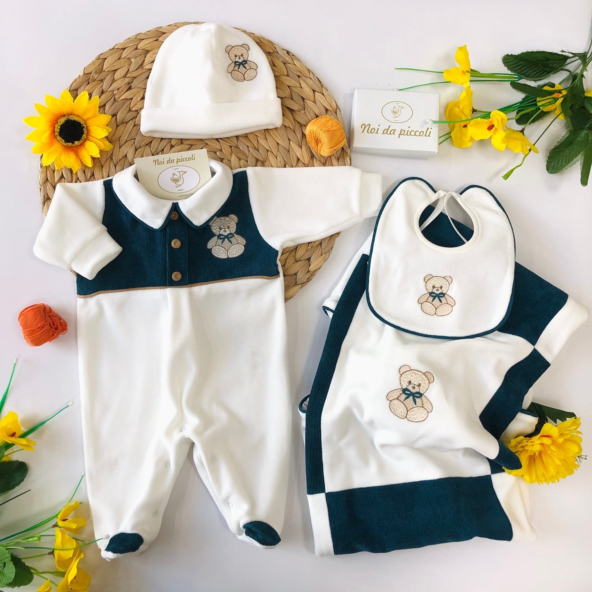 COORDINATO CON TUTINA ORSO CINIGLIA BIANCO VERDE - Noi da piccoli