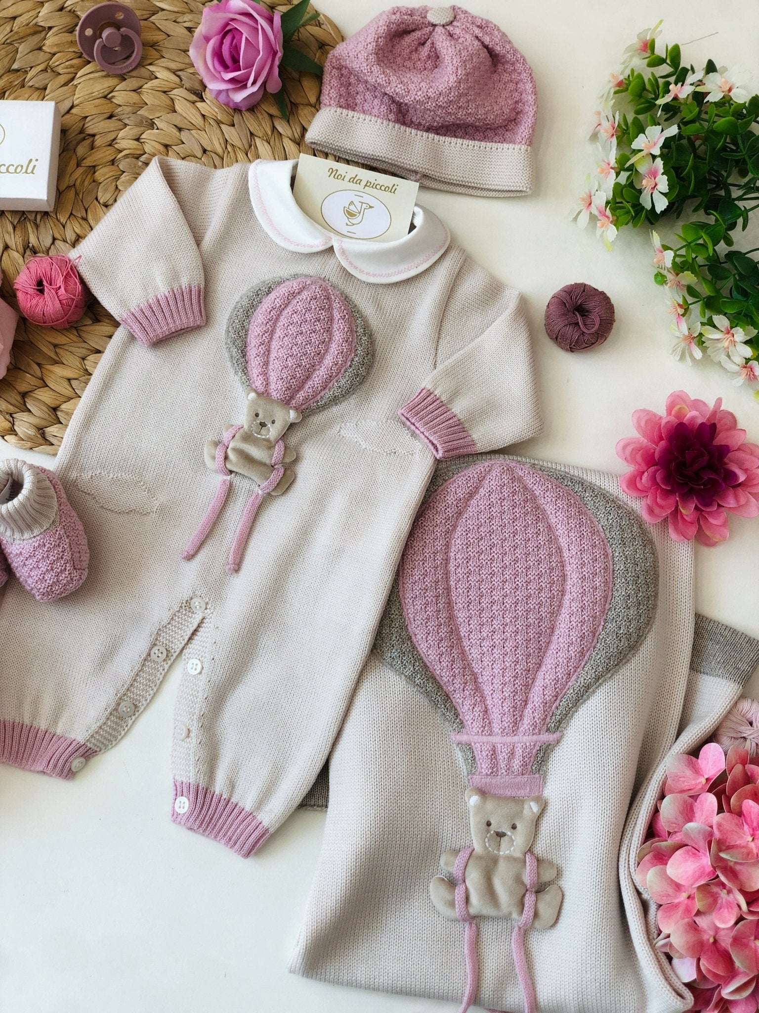 COORDINATO IN LANA CON TUTINA MONGOLFIERA TEDDY ROSA - Noi da piccoli