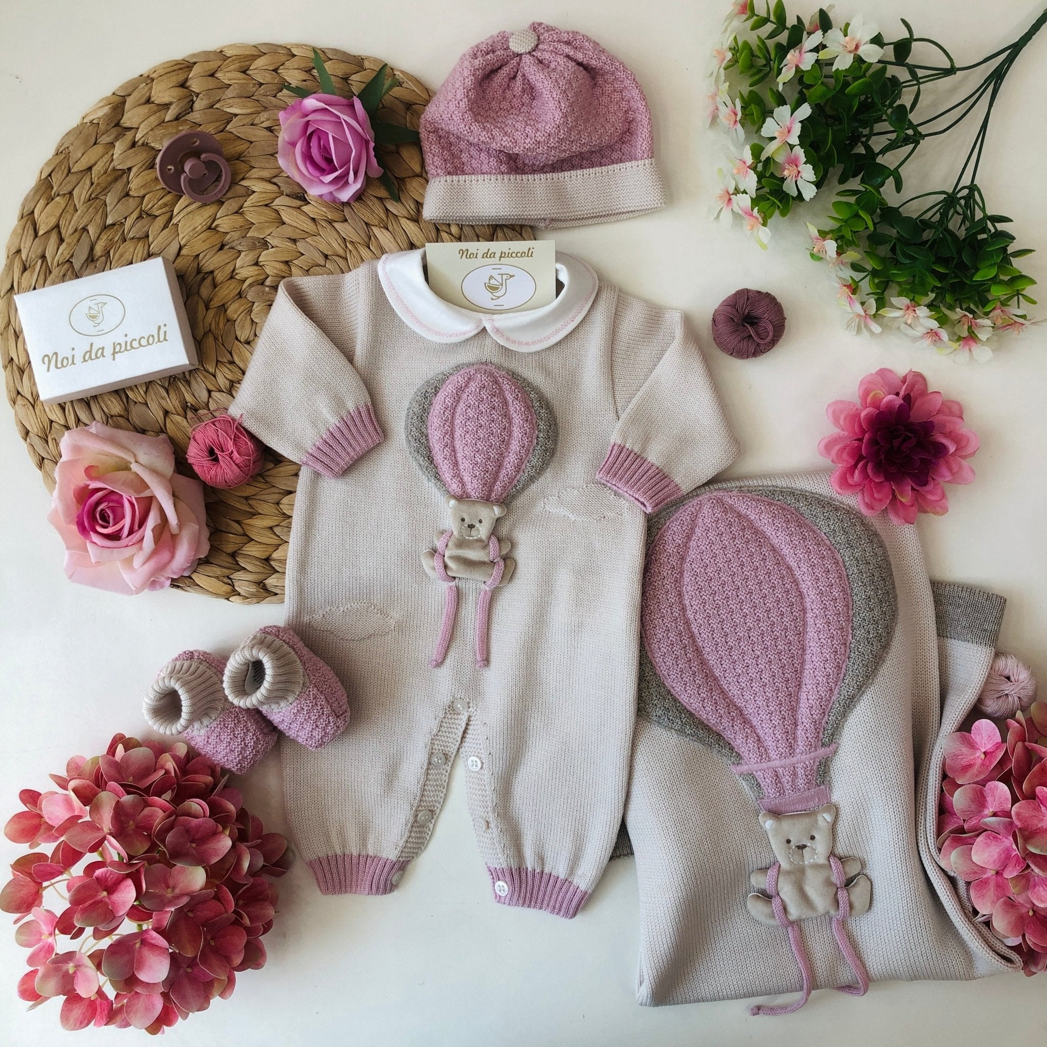 COORDINATO IN LANA CON TUTINA MONGOLFIERA TEDDY ROSA - Noi da piccoli