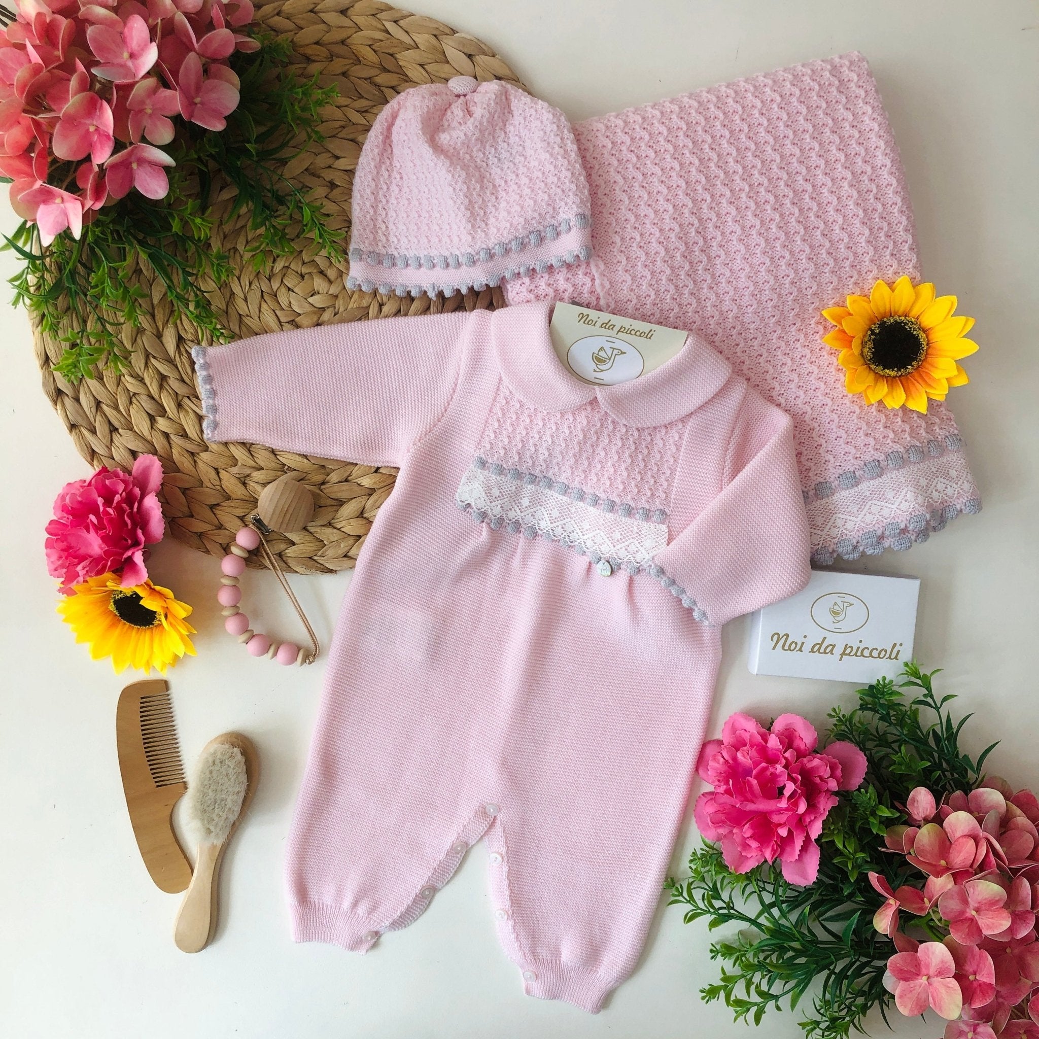 COORDINATO ROSA GRIGIO PERLA IN LANA CON TUTINA - Noi da piccoli