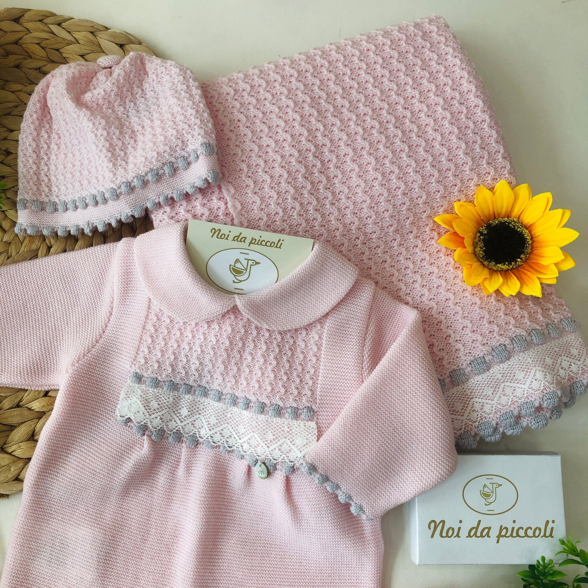 COORDINATO ROSA GRIGIO PERLA IN LANA CON TUTINA - Noi da piccoli