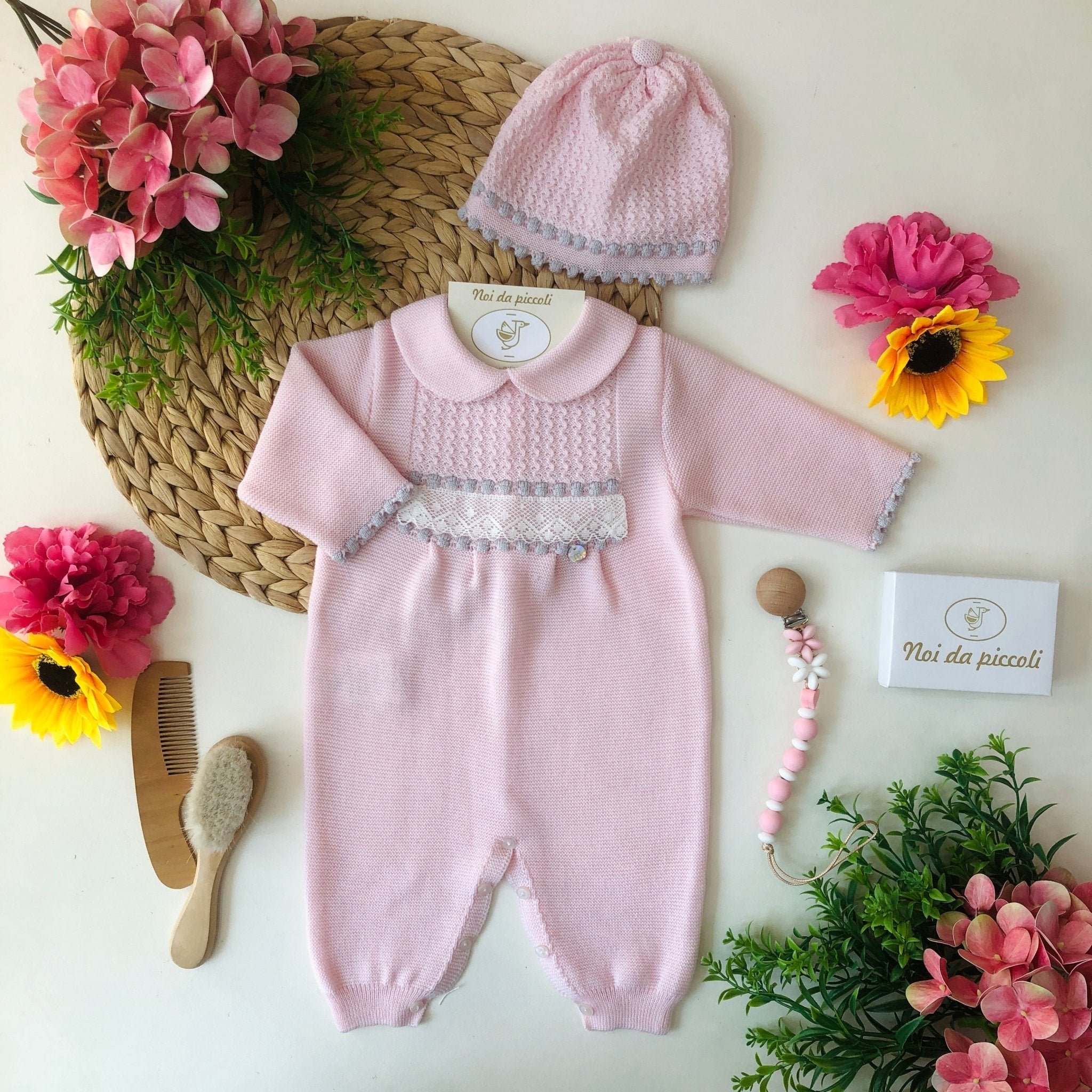 COORDINATO ROSA GRIGIO PERLA IN LANA CON TUTINA - Noi da piccoli