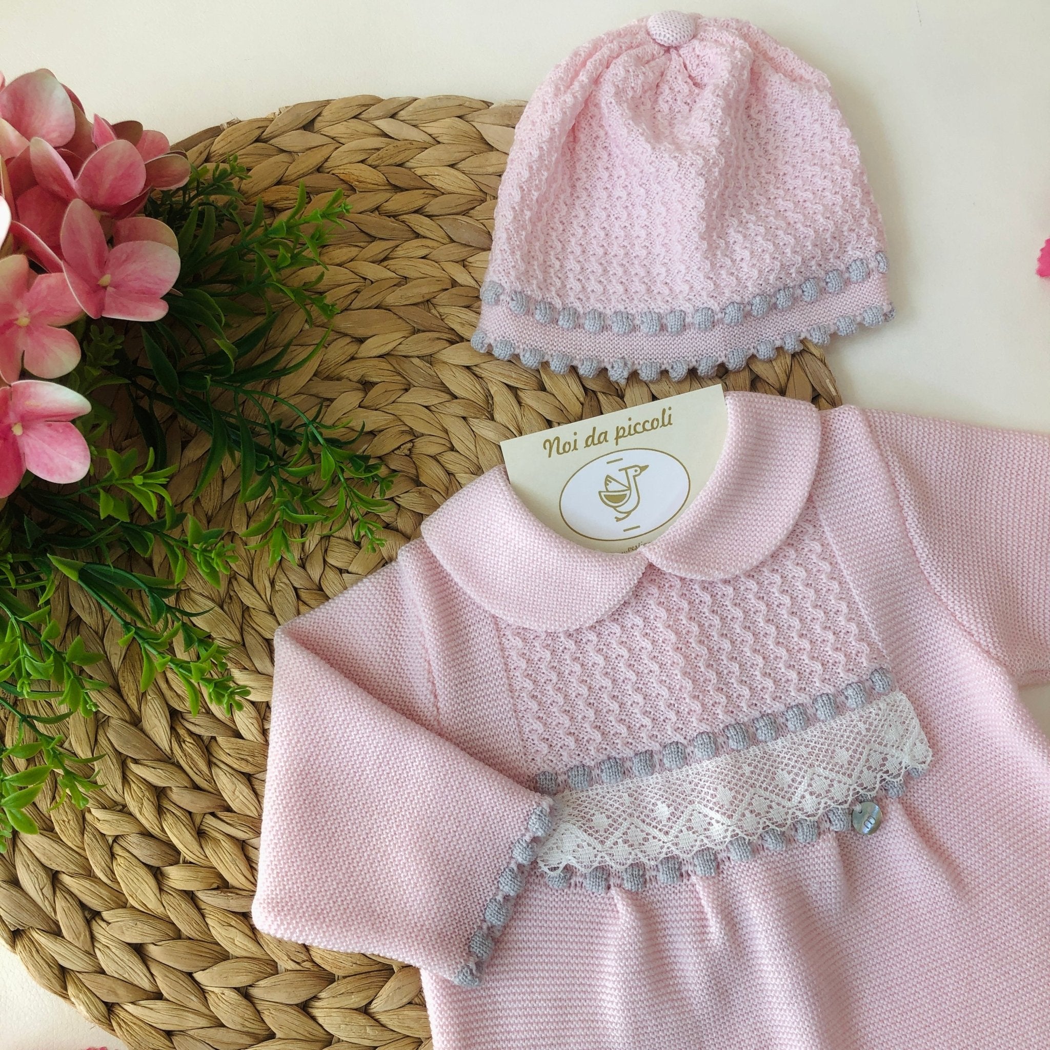 COORDINATO ROSA GRIGIO PERLA IN LANA CON TUTINA - Noi da piccoli