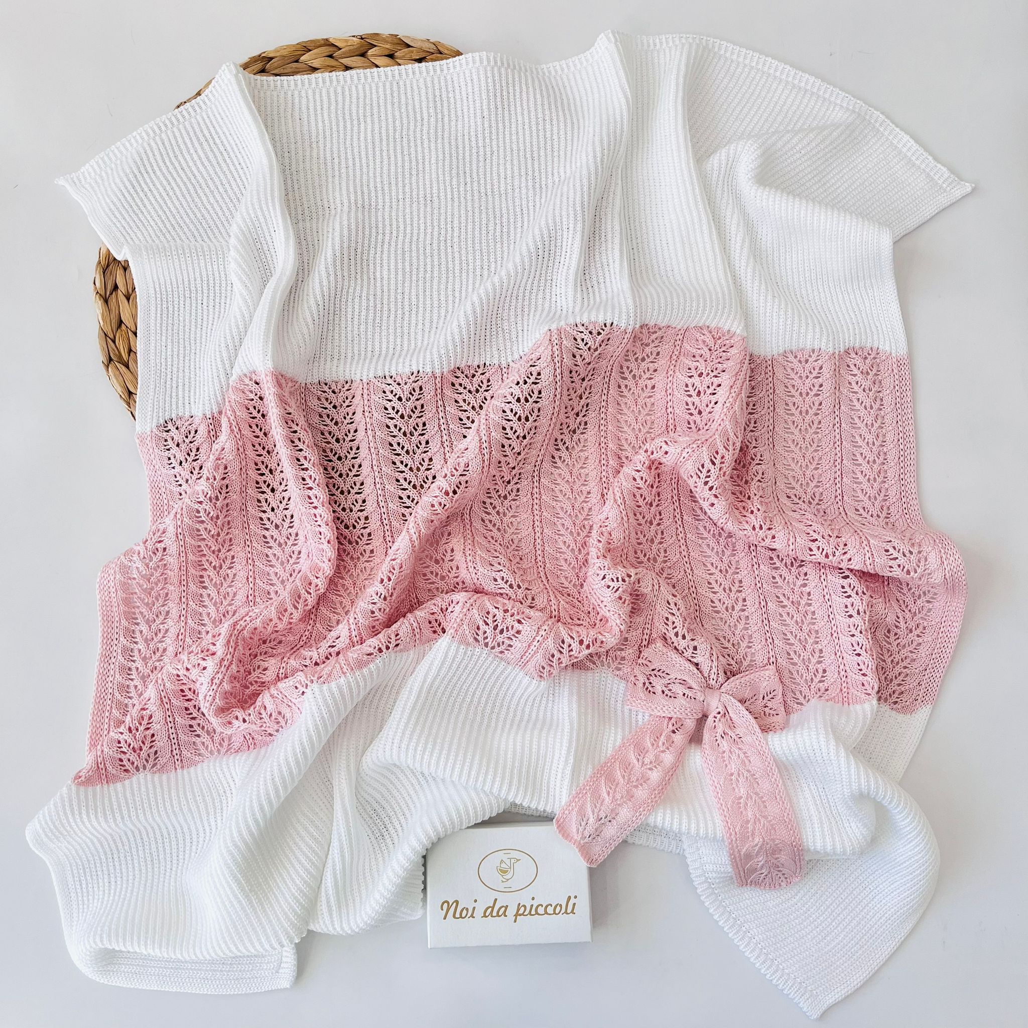 COPERTINA 100% FILO DI COTONE BIANCO ROSA - Noi da piccoli