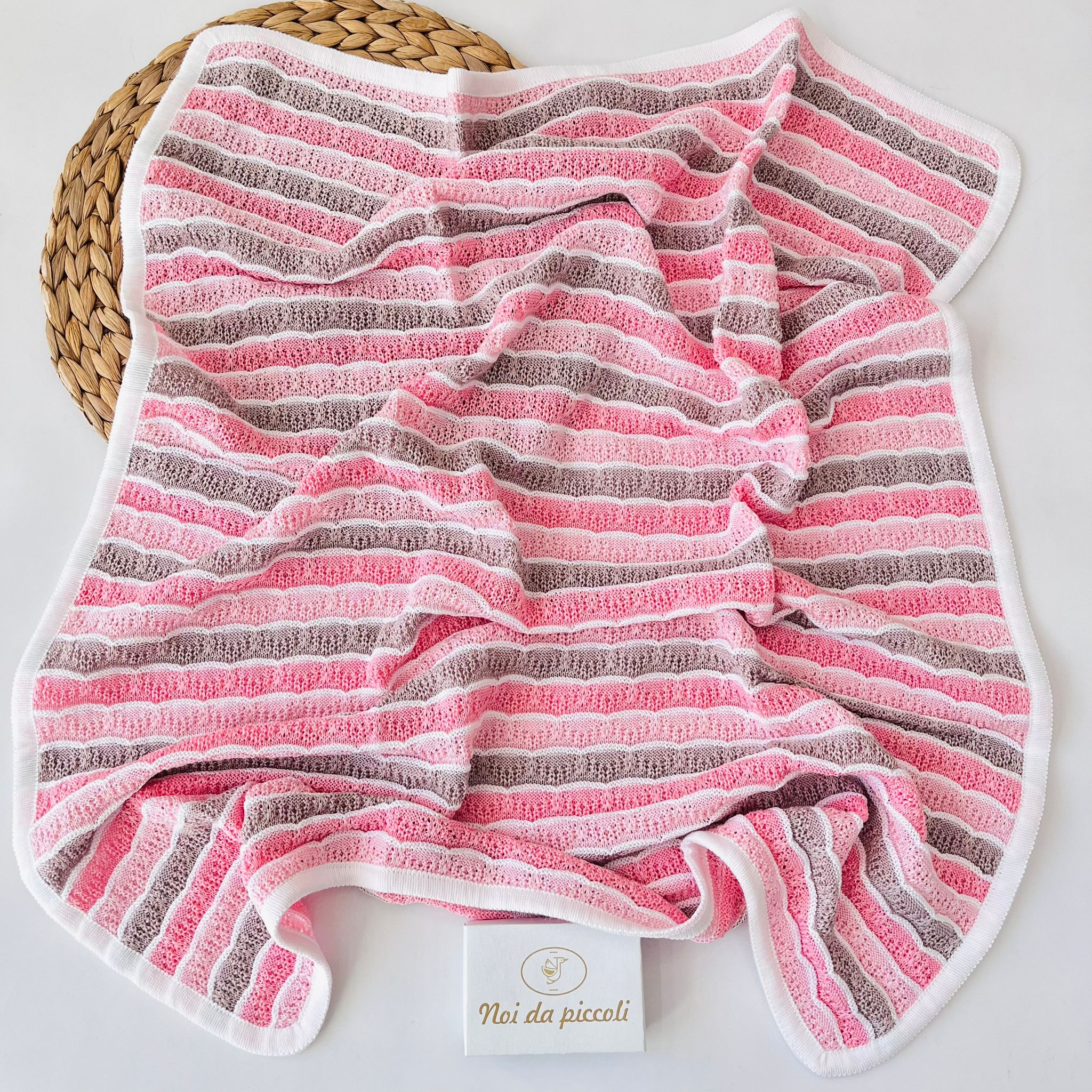 COPERTINA 100% FILO DI COTONE ROSA MULTICOLOR - Noi da piccoli